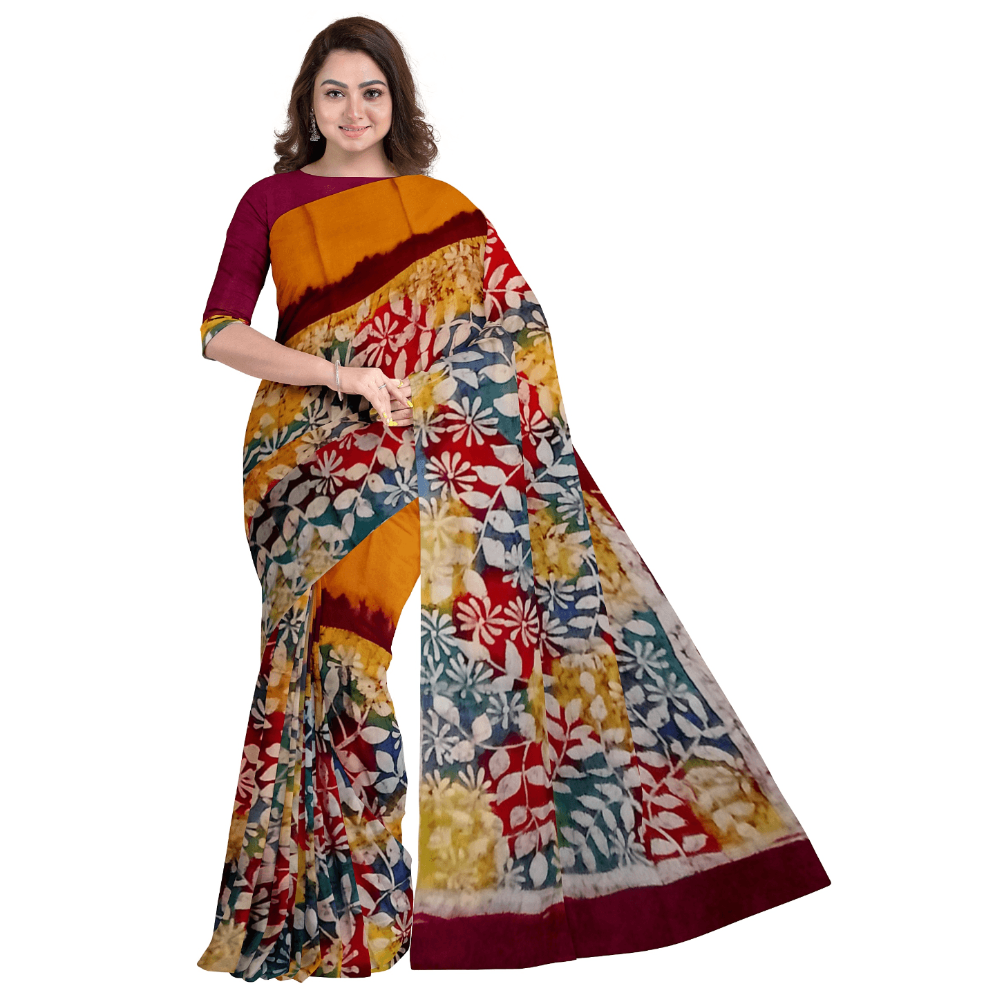 hand batik mulberry silk saree and blouse piece with Silk Mark GCM34