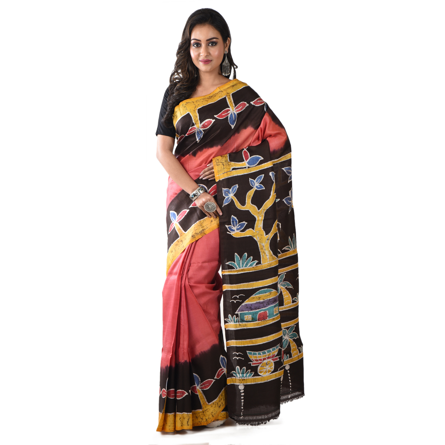 hand woven hand batik pure silk saree and blouse piece with Silk Mark (GCD30)