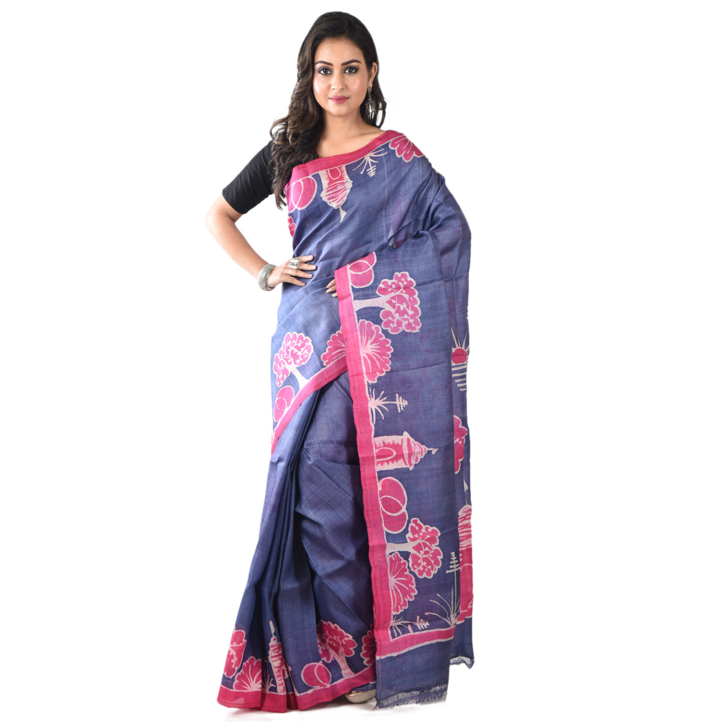 hand woven hand batik pure silk saree and blouse piece with Silk Mark (GCM83)