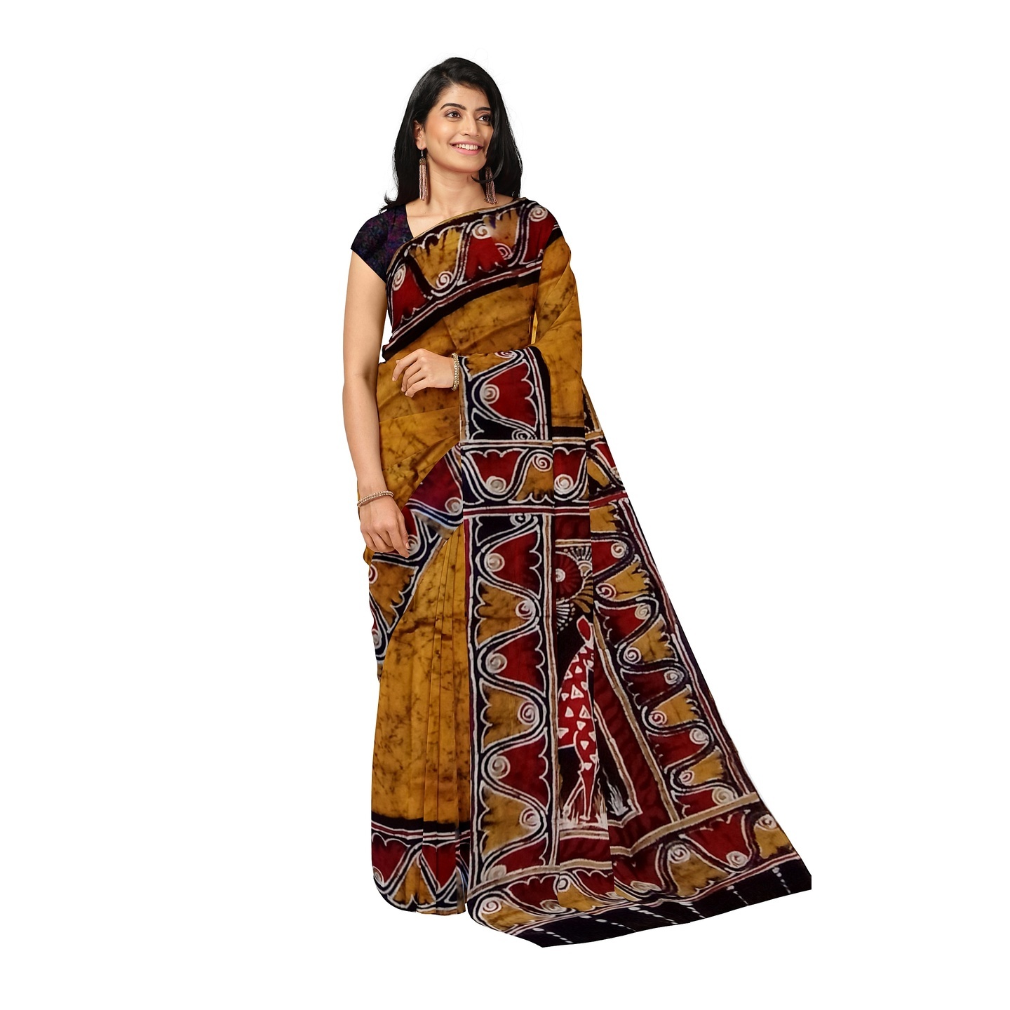 hand woven hand batik pure silk saree and blouse piece with Silk Mark GCM136