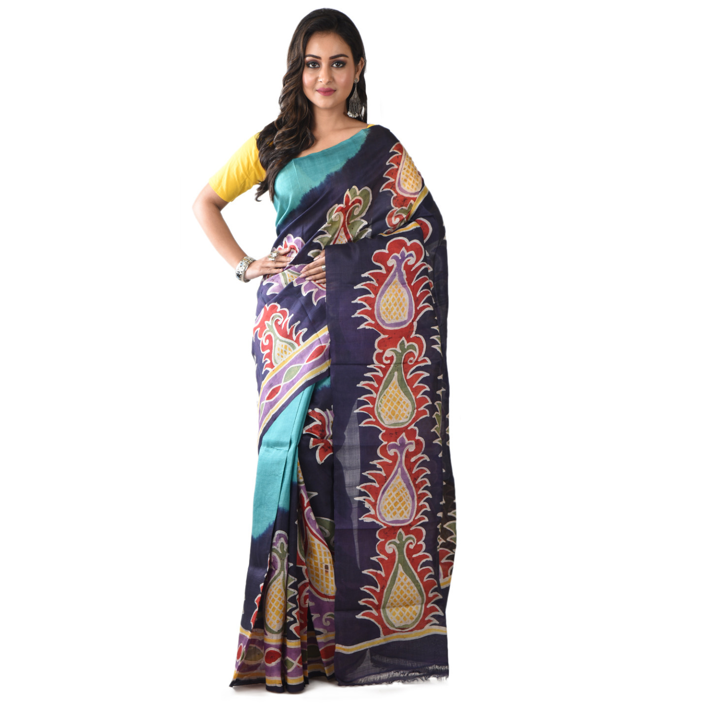 hand woven hand batik pure silk saree and blouse piece with Silk Mark (GCM110)