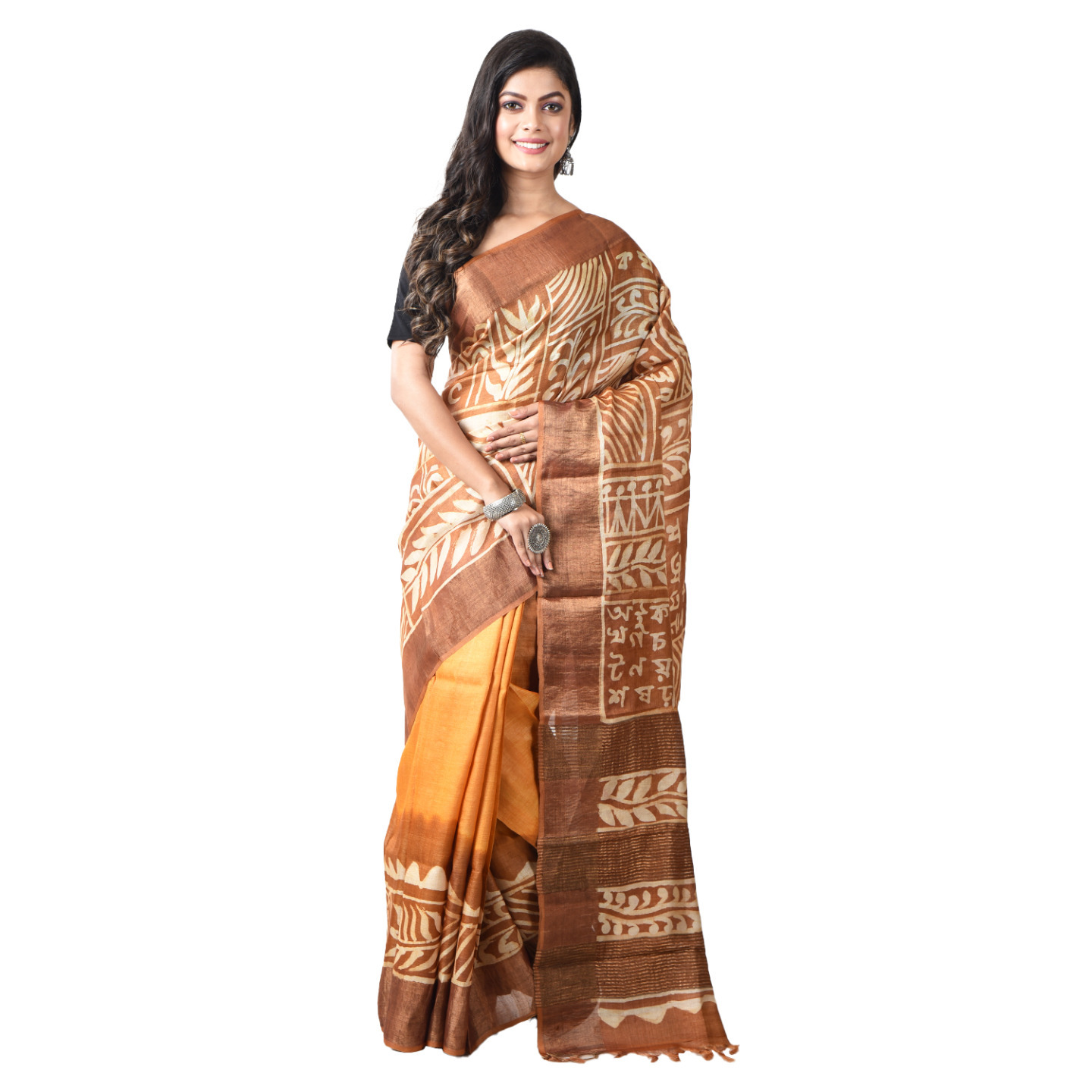 hand woven hand batik Tussar silk saree and blouse piece with Silk Mark (GCMZ5)