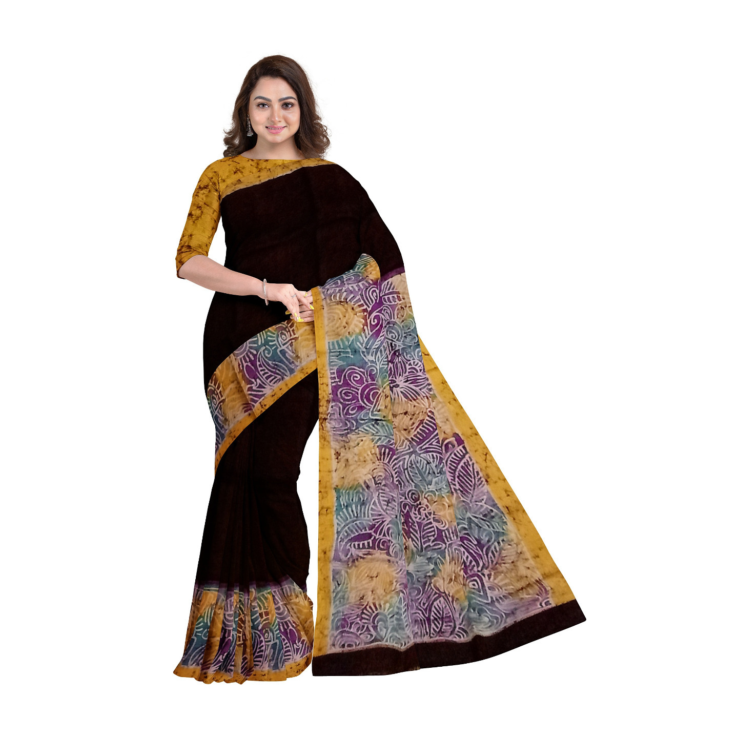 hand woven hand batik pure silk saree and blouse piece with Silk Mark GCM70