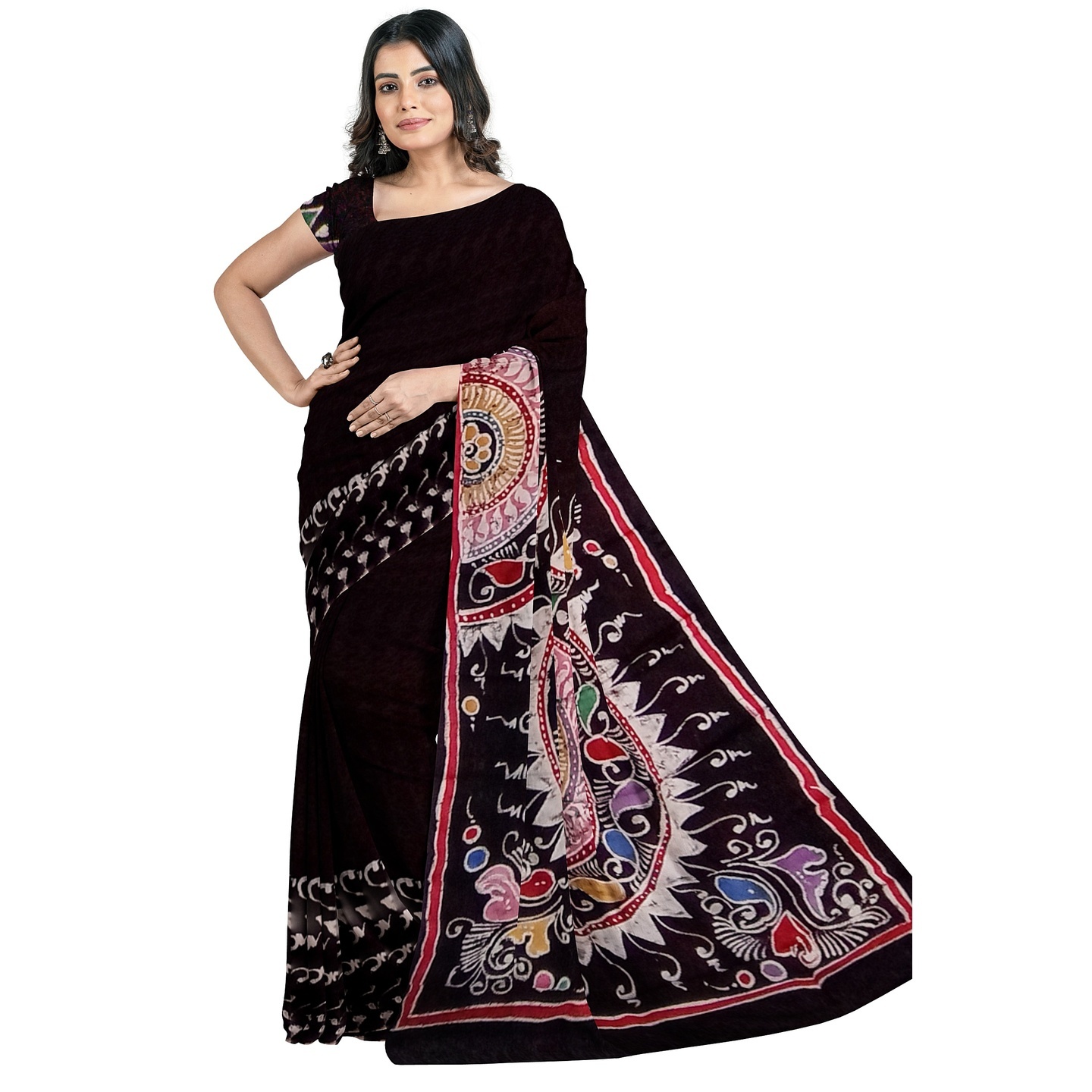hand woven hand batik pure silk saree and blouse piece with Silk Mark GCD78