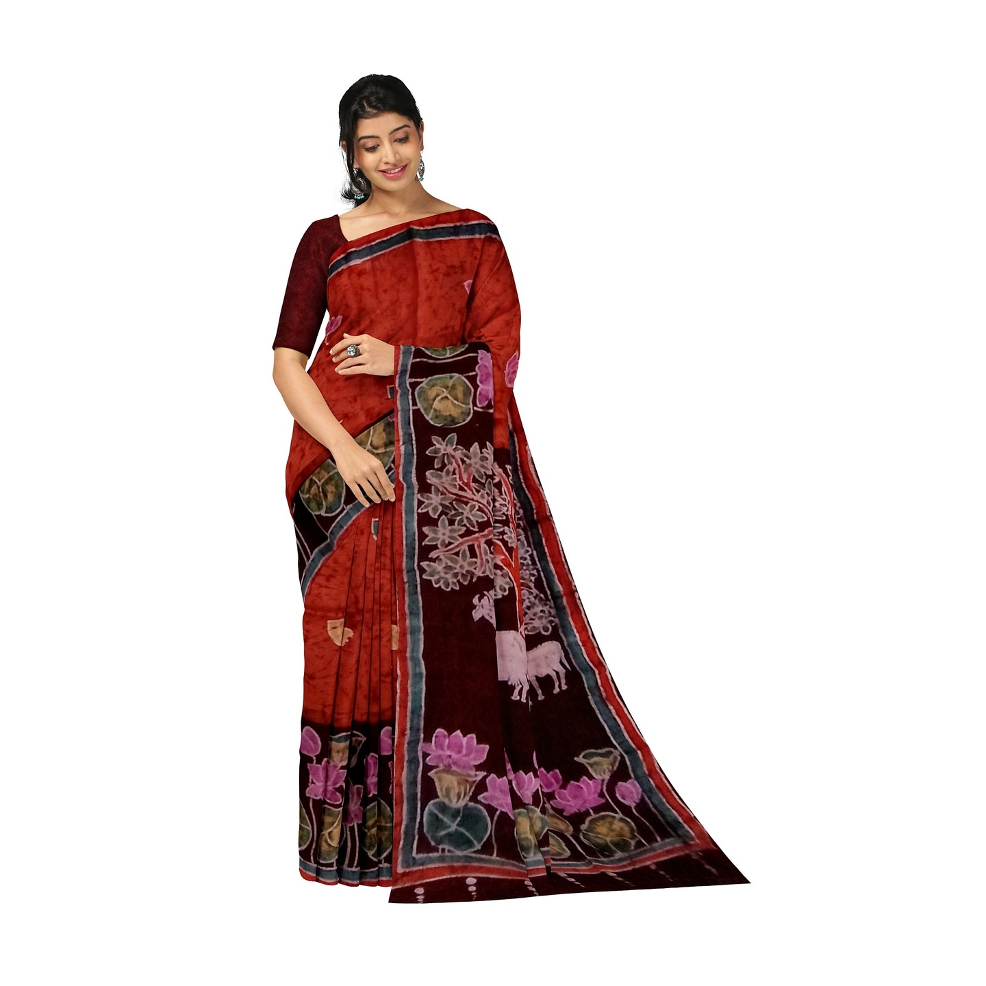 hand woven hand batik pure silk saree and blouse piece with Silk Mark GCM138