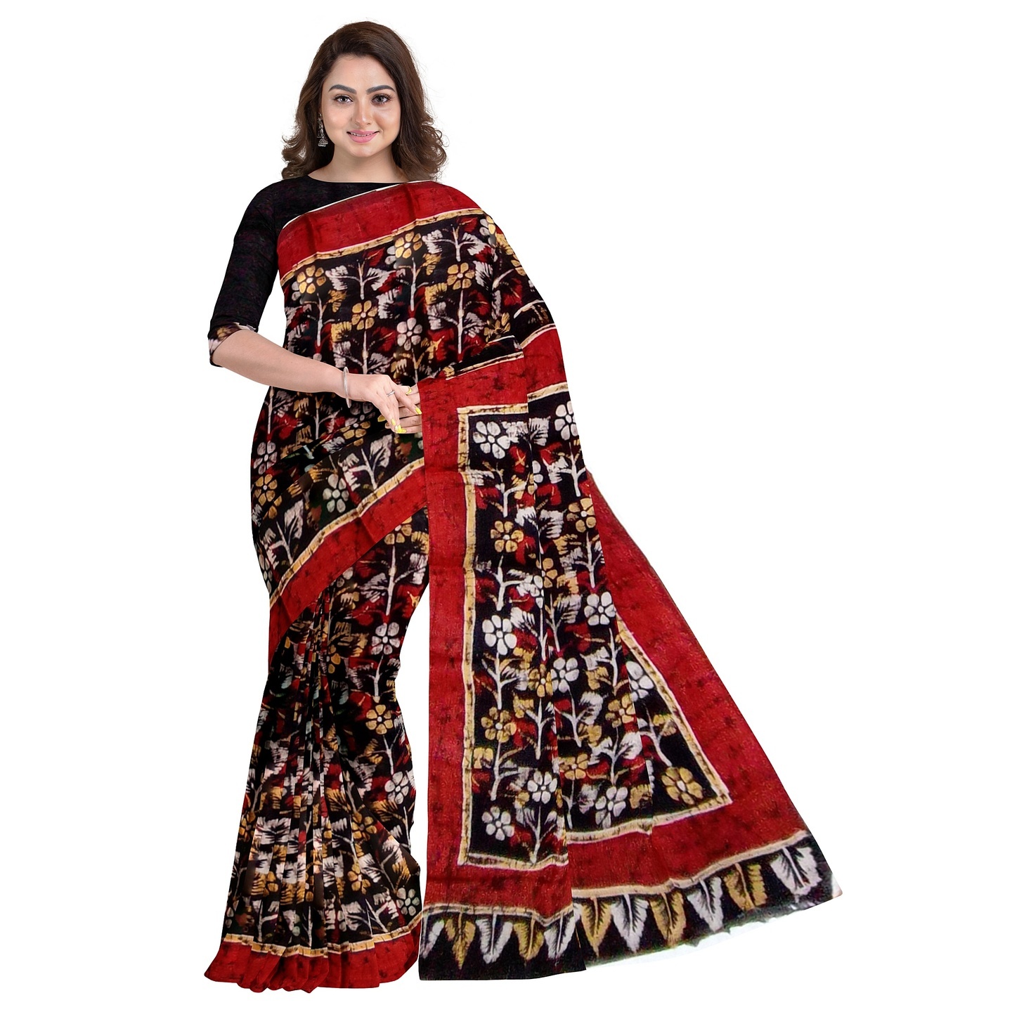3stones Hand Batik Mulberry Silk Saree and blouse piece with Silk Mark GCD42