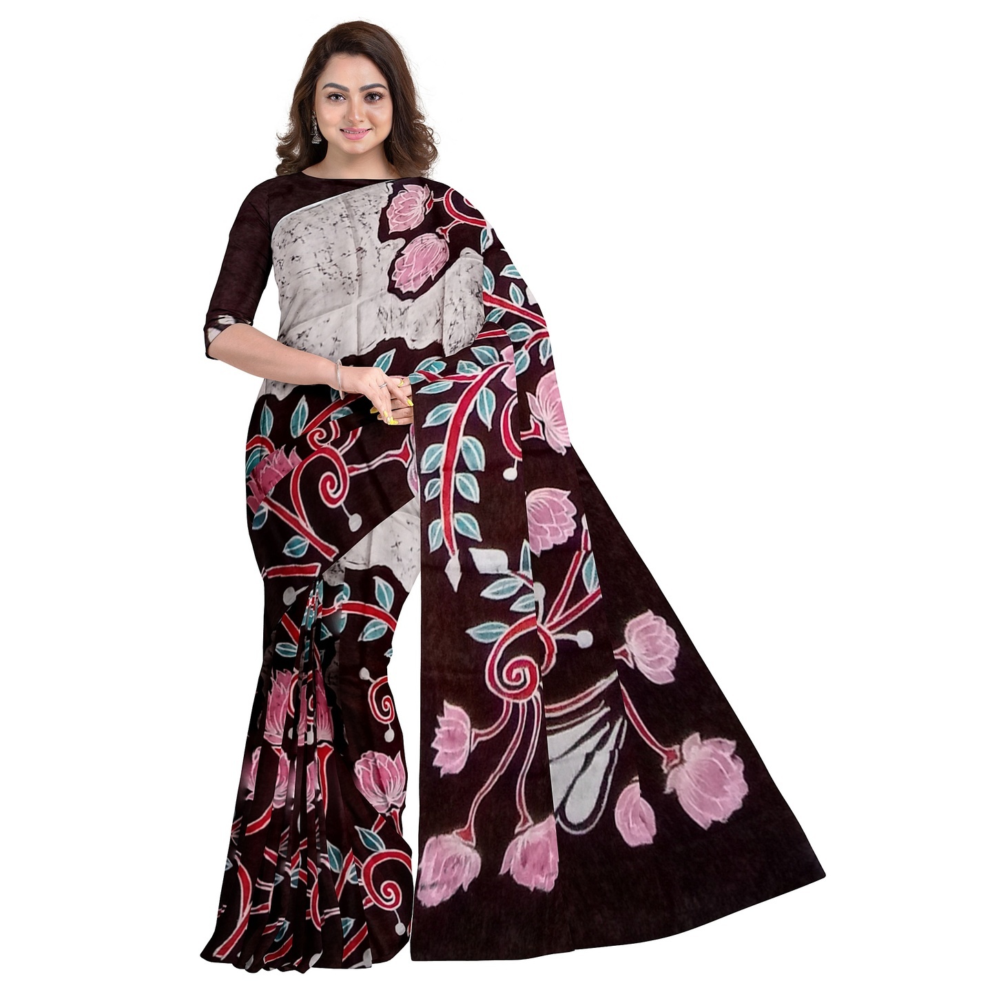 3stones Hand Batik Mulberry Silk Saree and blouse piece with Silk Mark GCD55