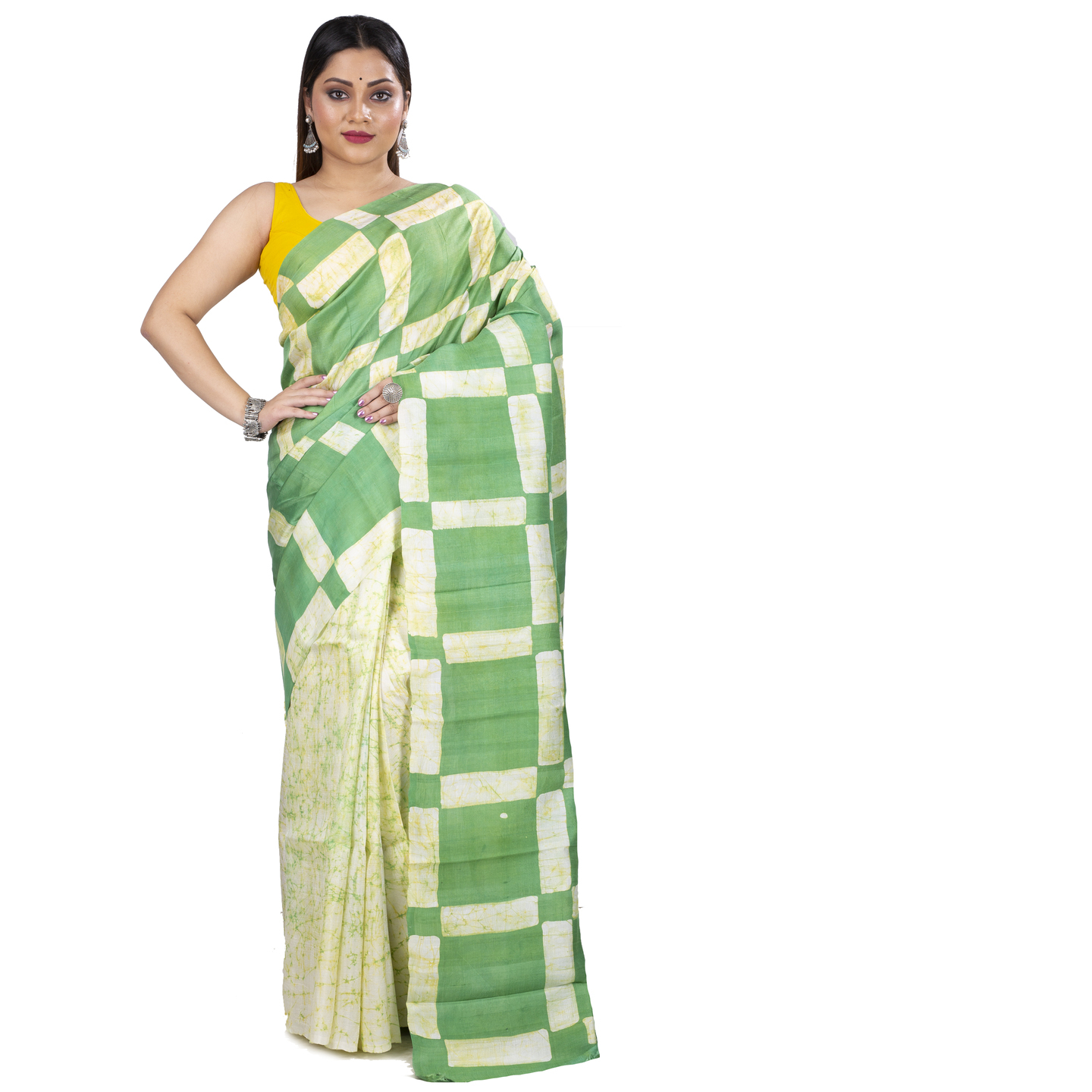 hand woven hand batik pure silk saree and blouse piece with Silk Mark (GCM151)