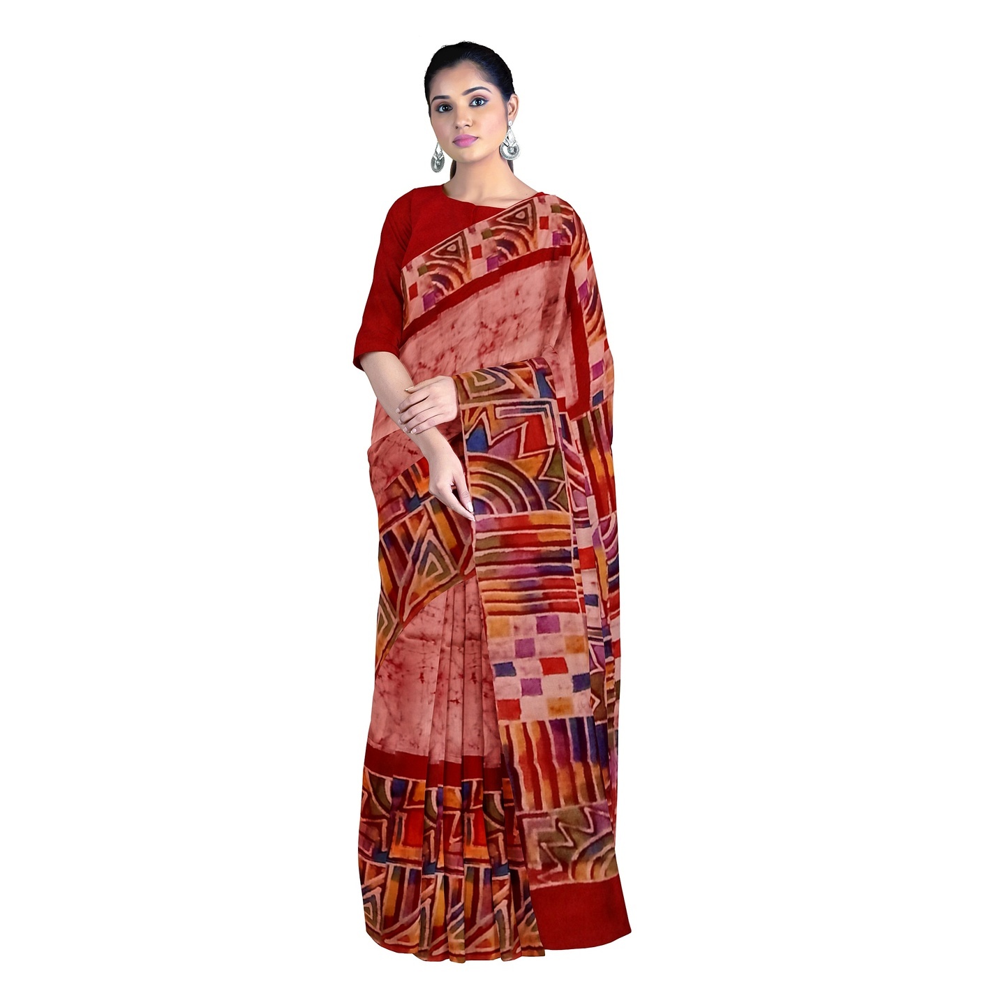 hand woven hand batik pure silk saree and blouse piece with Silk Mark GCM157