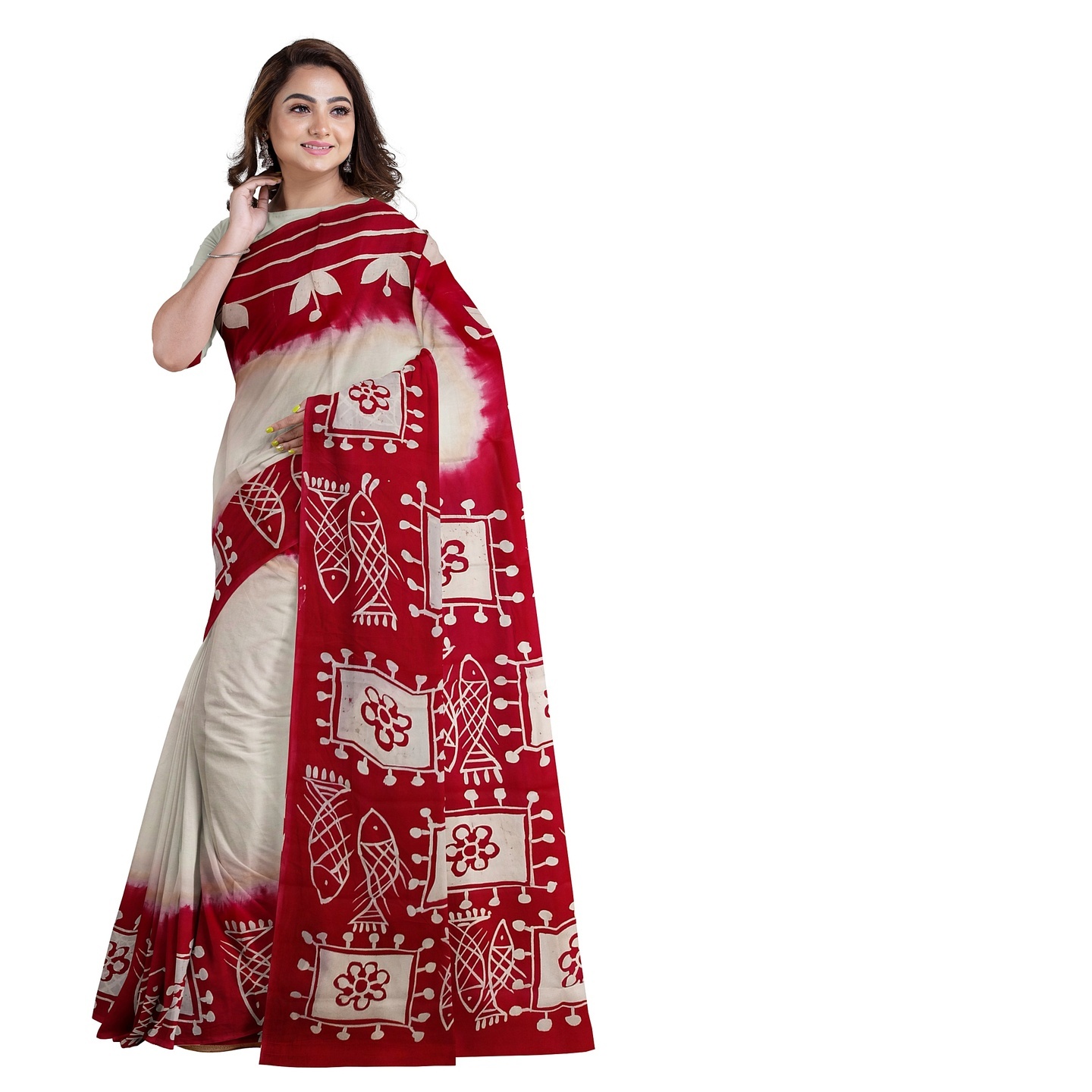 hand woven hand batik pure silk saree and blouse piece with Silk Mark (GCD7)