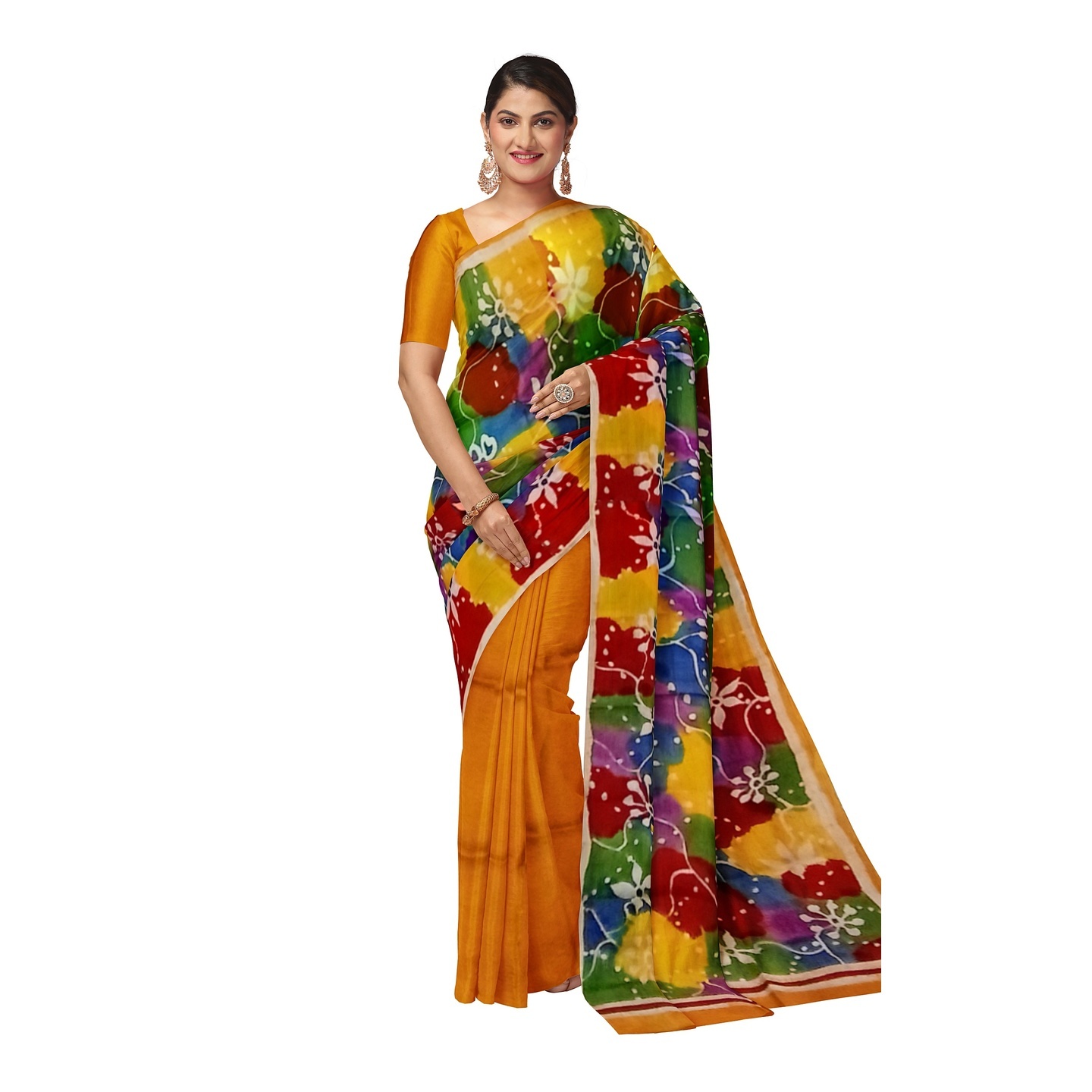 hand woven hand batik pure silk saree and blouse piece with Silk Mark GCM66
