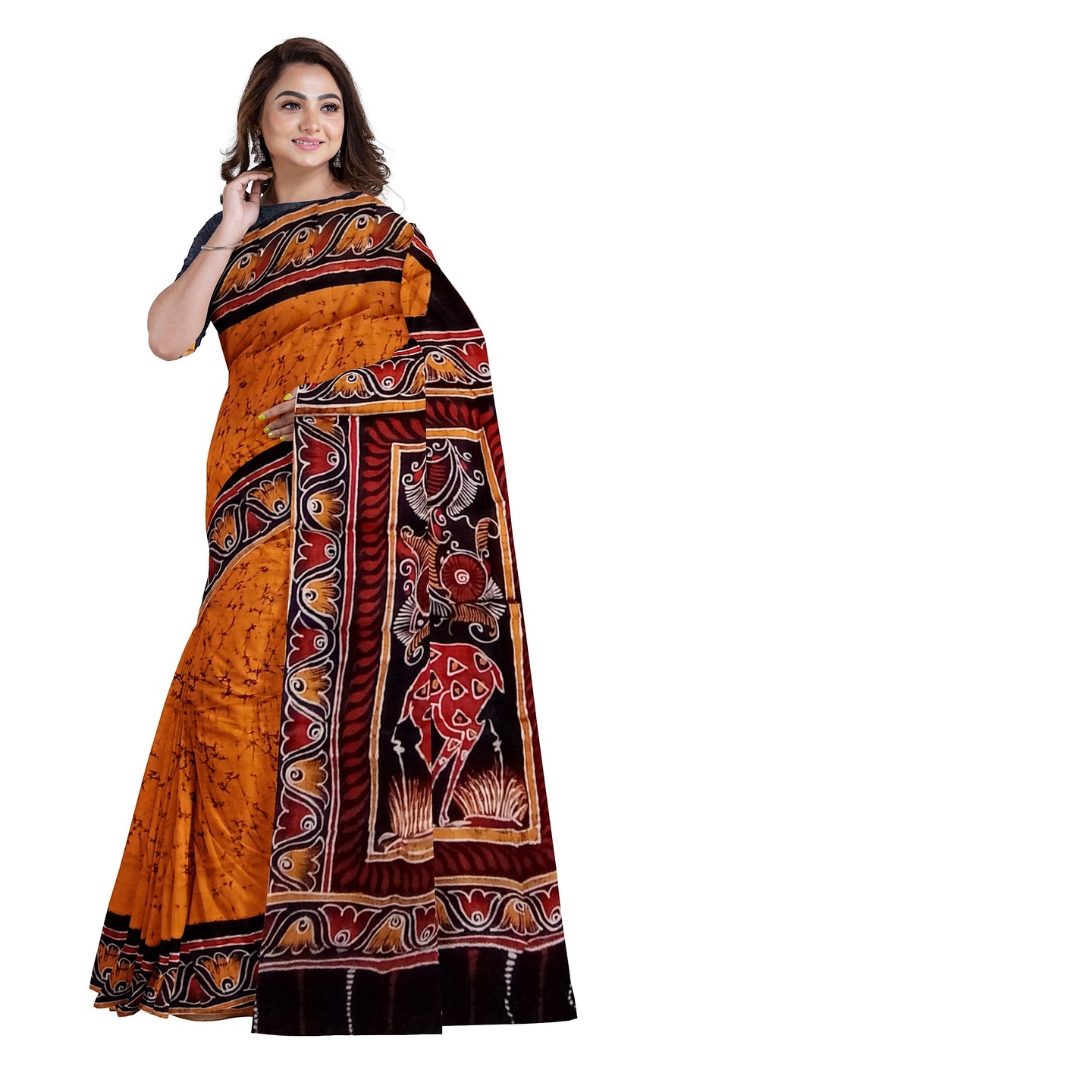 hand woven hand batik pure silk saree and blouse piece with Silk Mark (GCD53)