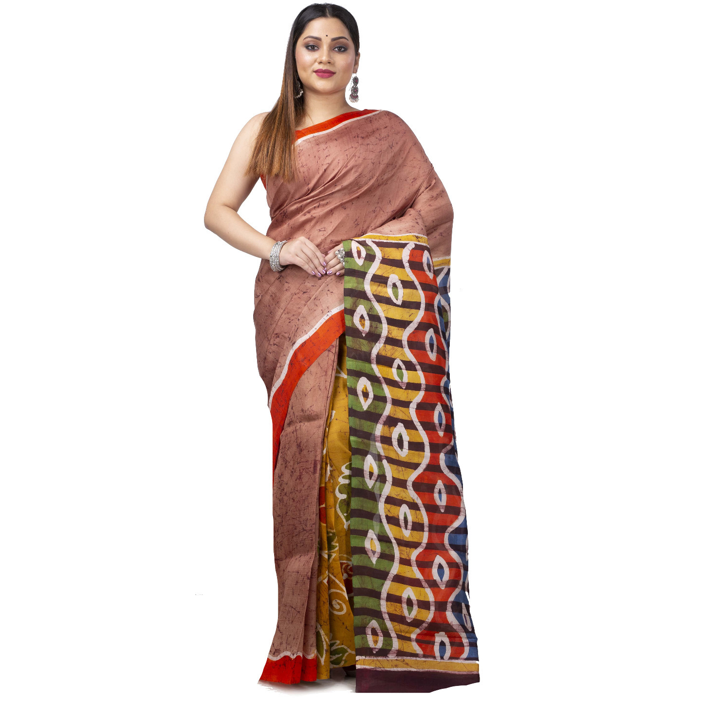 hand woven hand batik pure silk saree and blouse piece with Silk Mark (GCM103)