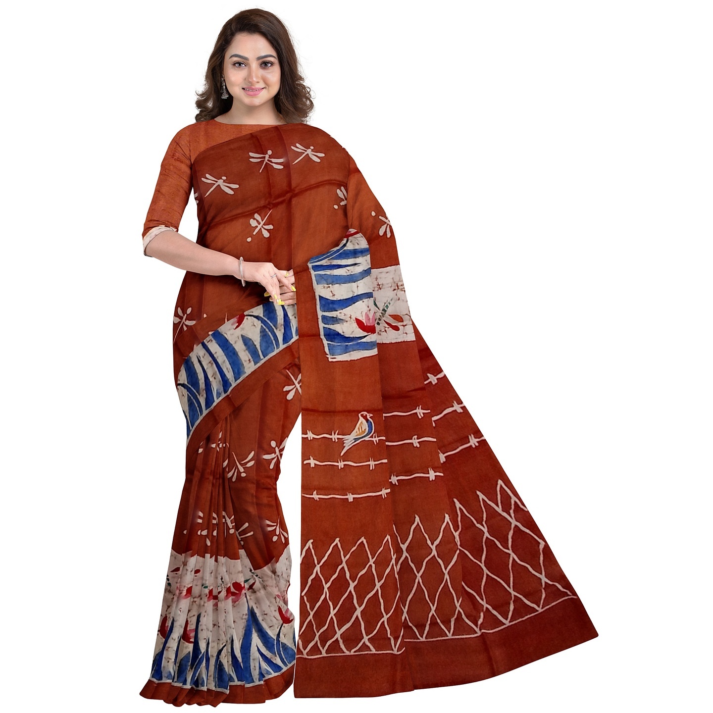 hand batik mulberry silk saree and blouse piece with Silk Mark GCD72