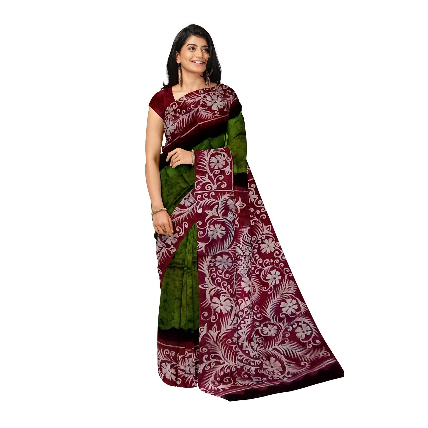 hand woven hand batik pure silk saree and blouse piece with Silk Mark GCM159