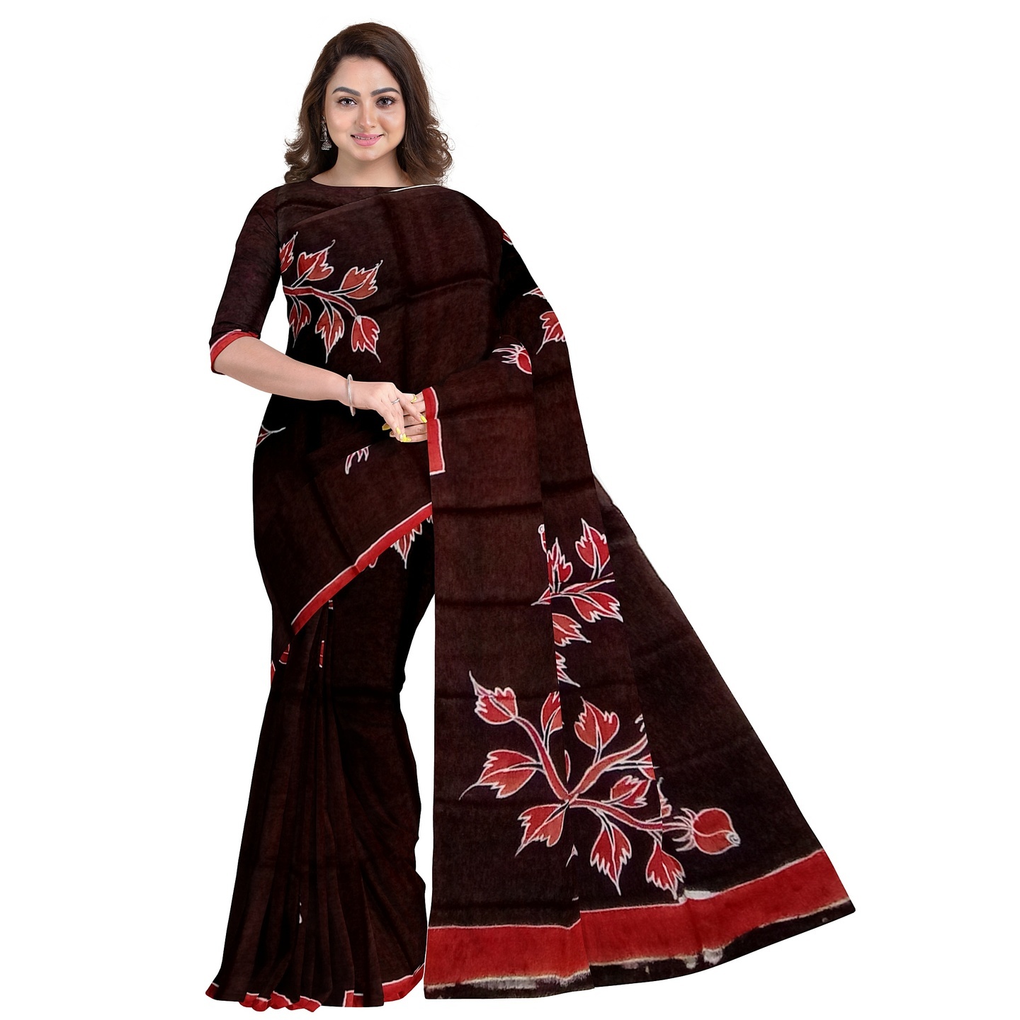 3stones Hand Batik Mulberry Silk Saree and blouse piece with Silk Mark GCD48