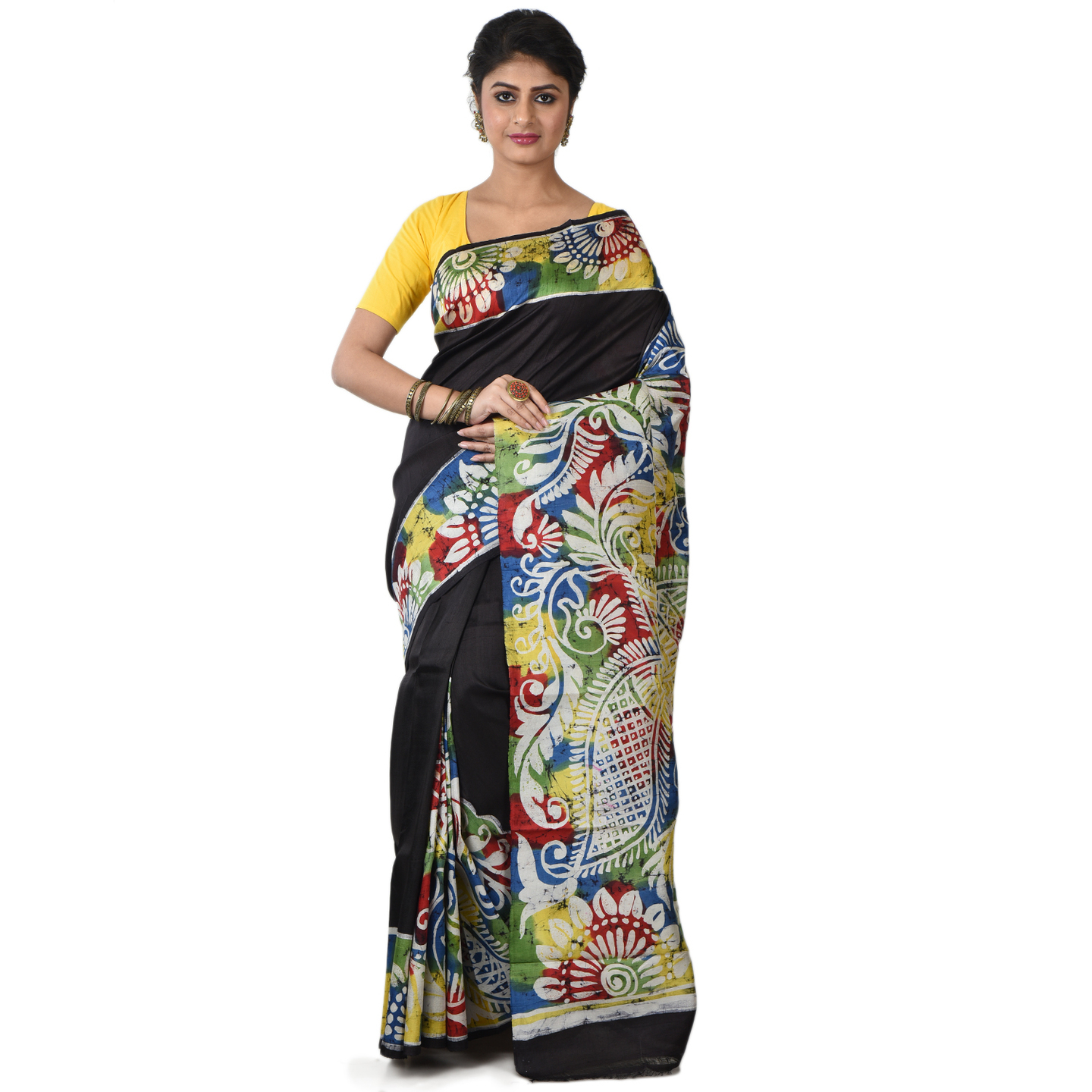 hand woven hand batik pure silk saree and blouse piece with Silk Mark (GCM14)