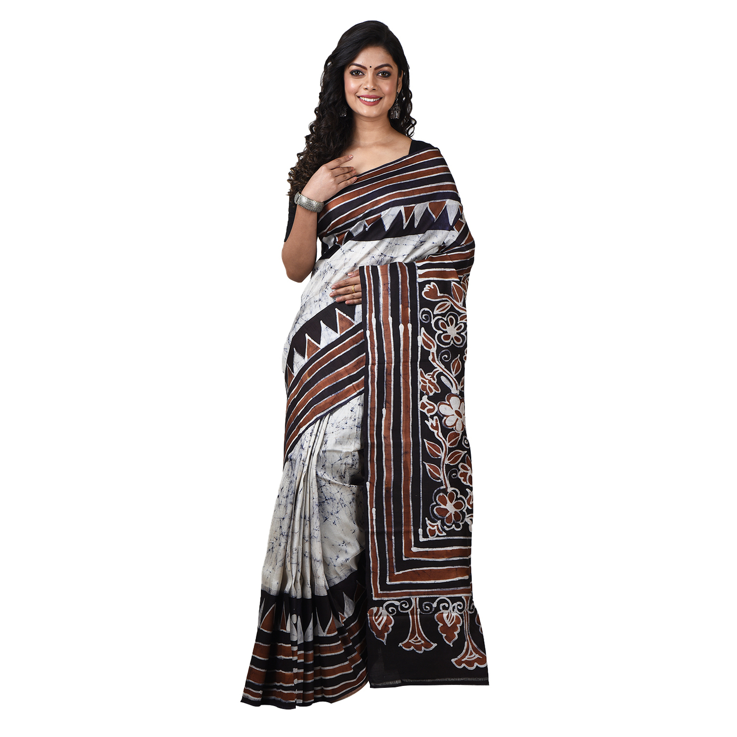 hand woven hand batik pure silk saree and blouse piece with Silk Mark (GCM168)