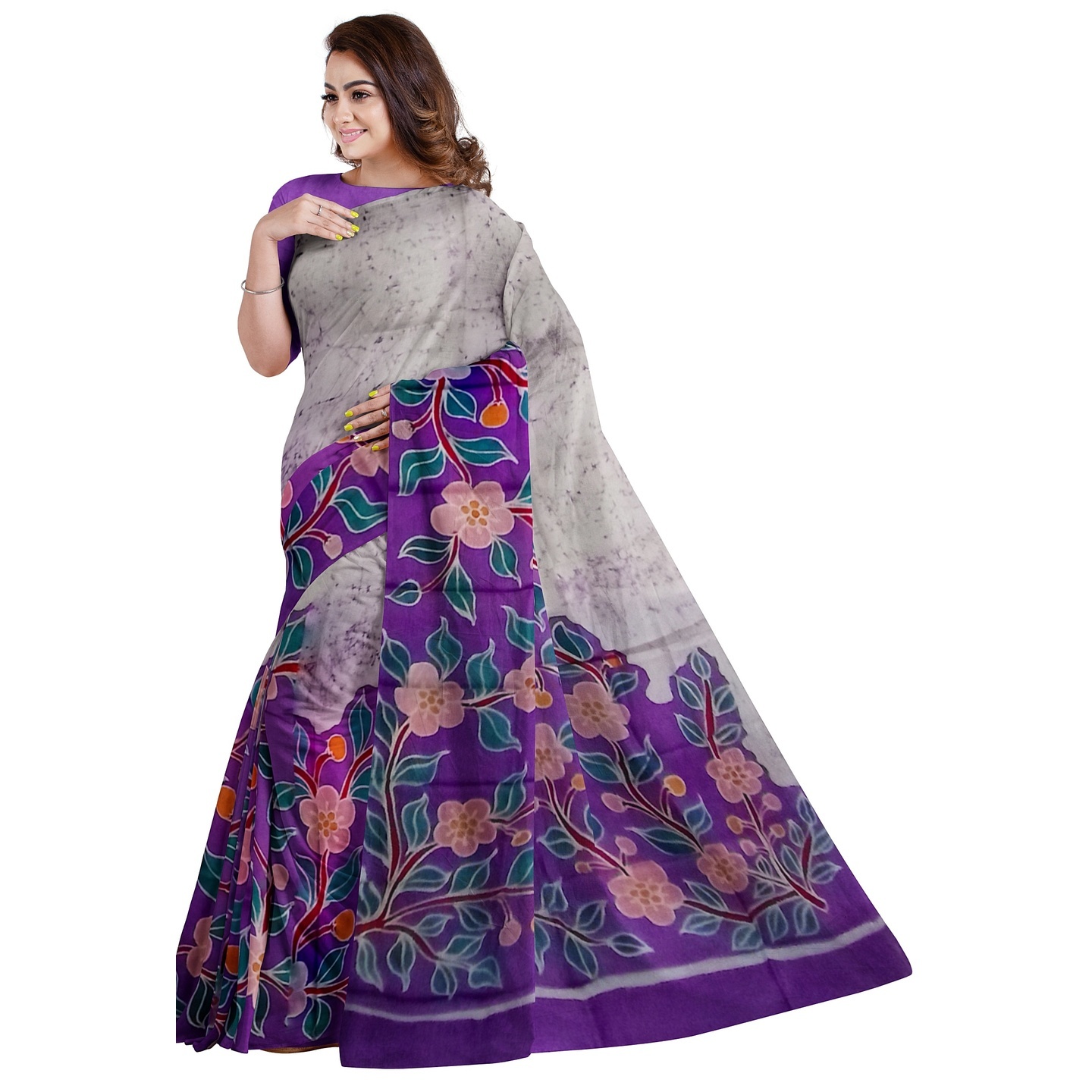 3stones Hand Batik Mulberry Silk Saree and blouse piece with Silk Mark GCD57