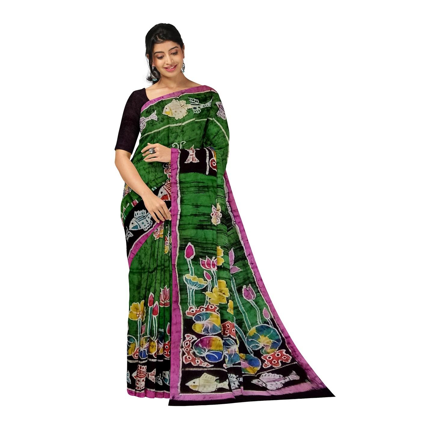 hand woven hand batik pure silk saree and blouse piece with Silk Mark GCM155