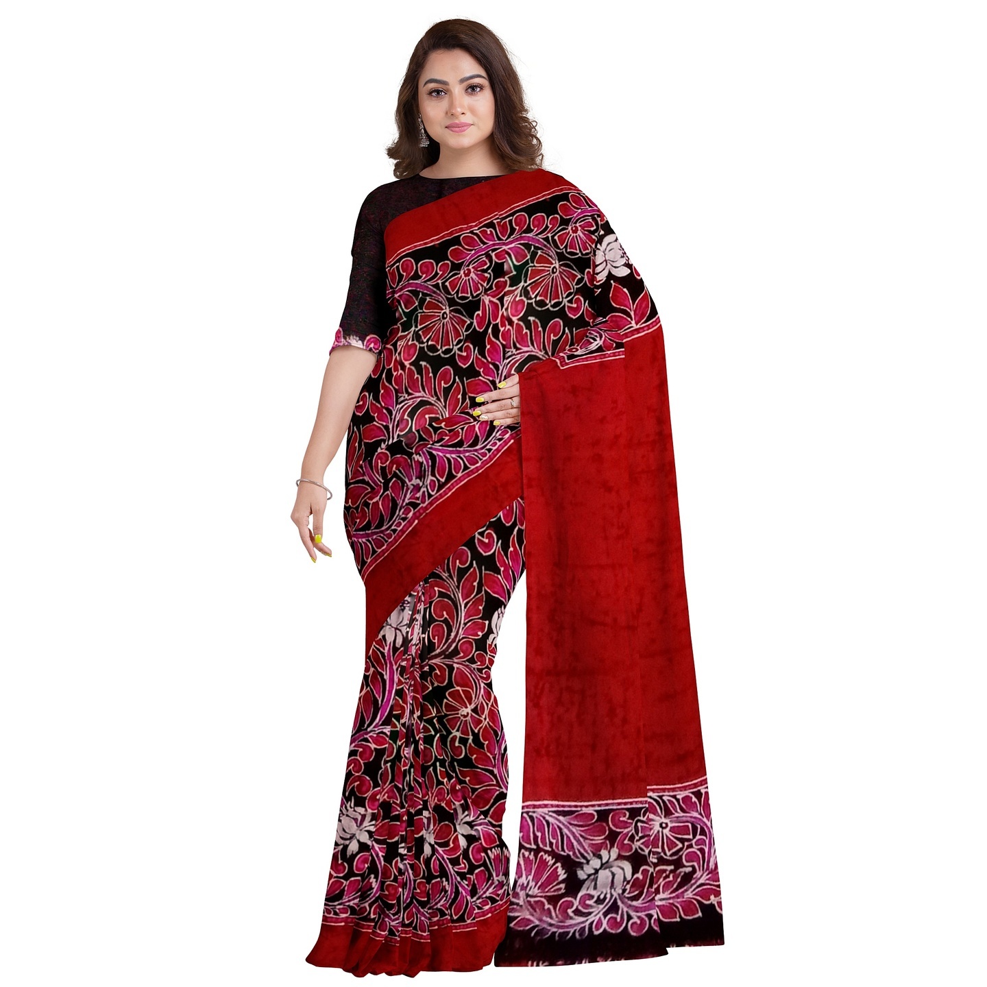 3stones Hand Batik Mulberry Silk Saree and blouse piece with Silk Mark GCK13