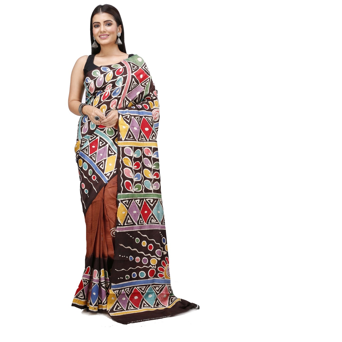 hand woven hand batik pure silk saree and blouse piece with Silk Mark (GCD93)