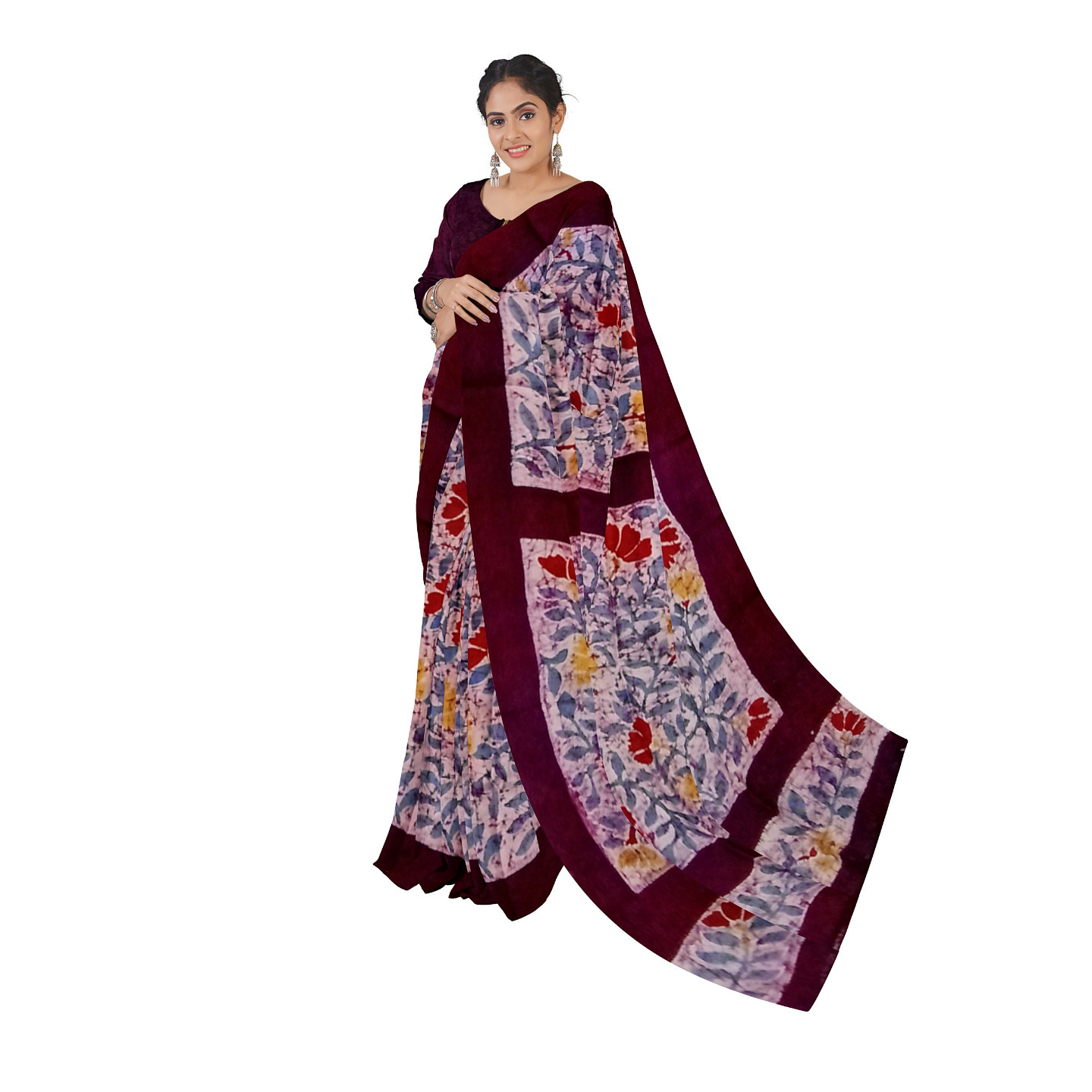 hand woven hand batik pure silk saree and blouse piece with Silk Mark GCM77