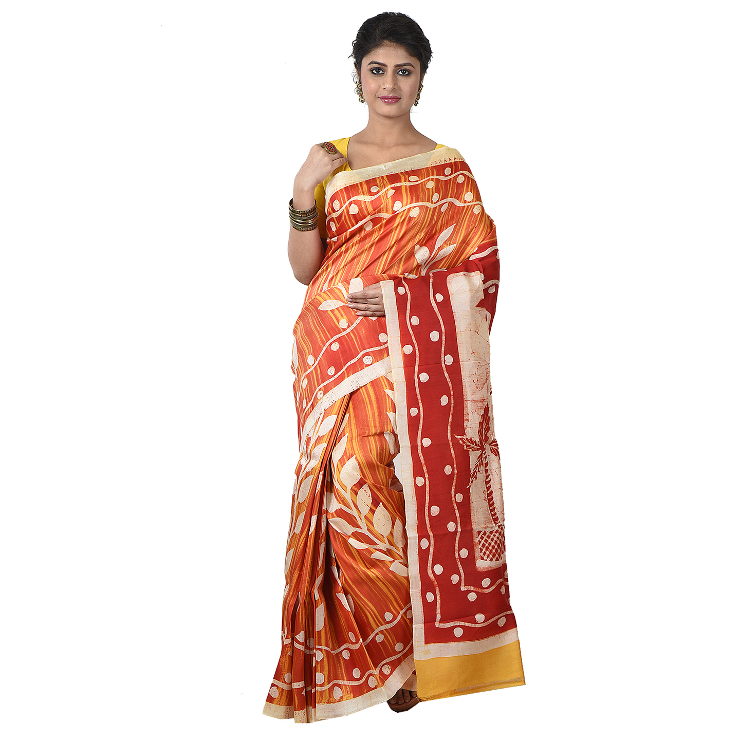 hand woven hand batik pure silk saree and blouse piece with Silk Mark (GCM161)