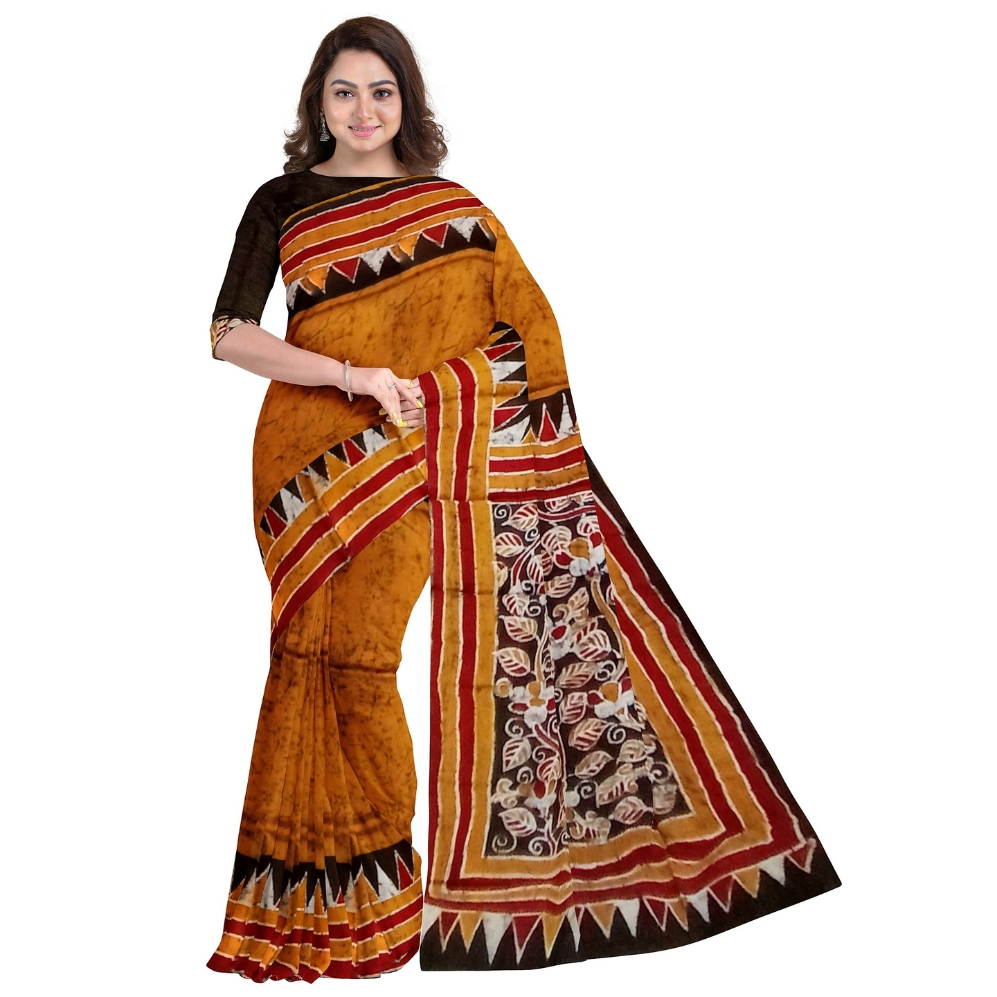 3stones Hand Batik Mulberry Silk Saree and blouse piece with Silk Mark GCM19