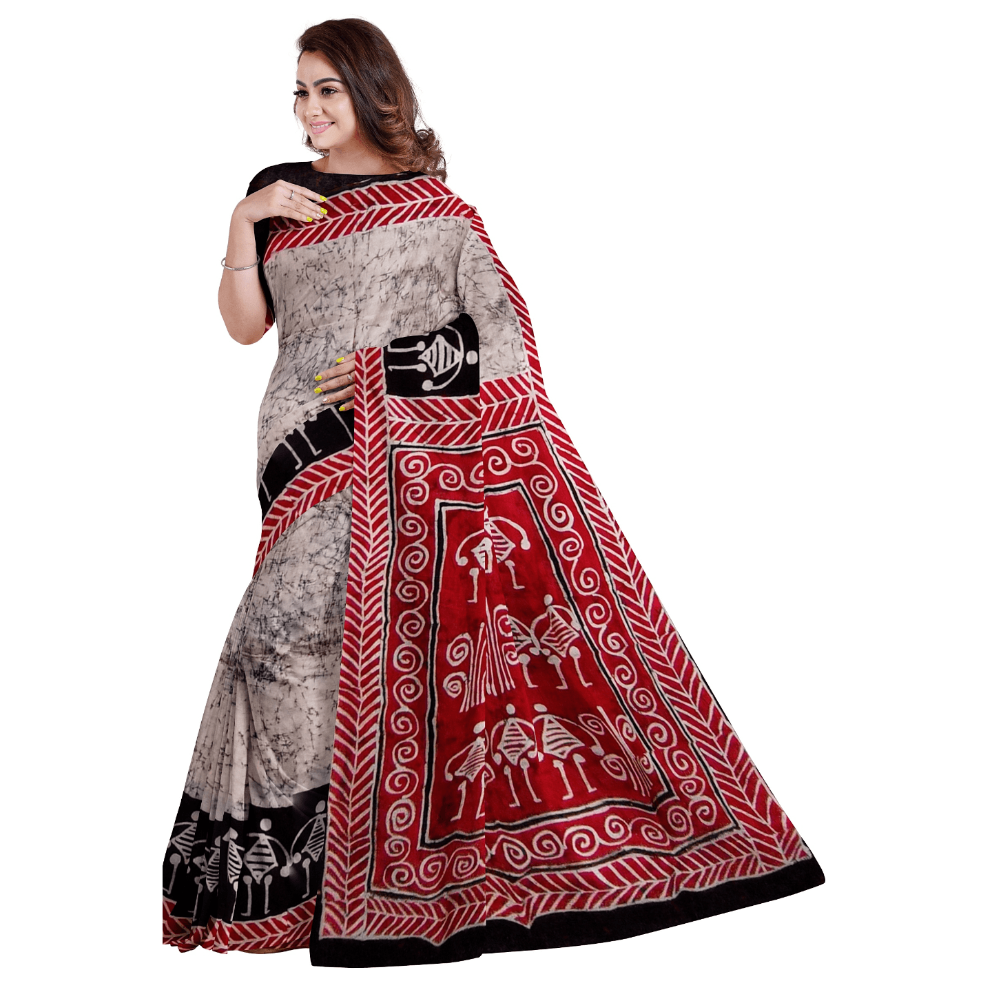 hand batik mulberry silk saree and blouse piece with Silk Mark GCM38