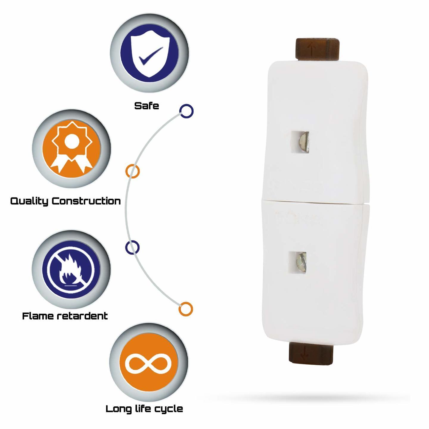 CONA 4281 Novel 2 Pin Male Female 6A 240V White Pack of 10 Power Adaptermale female connector2 pin male female socketElectric boad 2 Pin Socket2 Pin adapter2 pin top 6 amp2 pin plug top