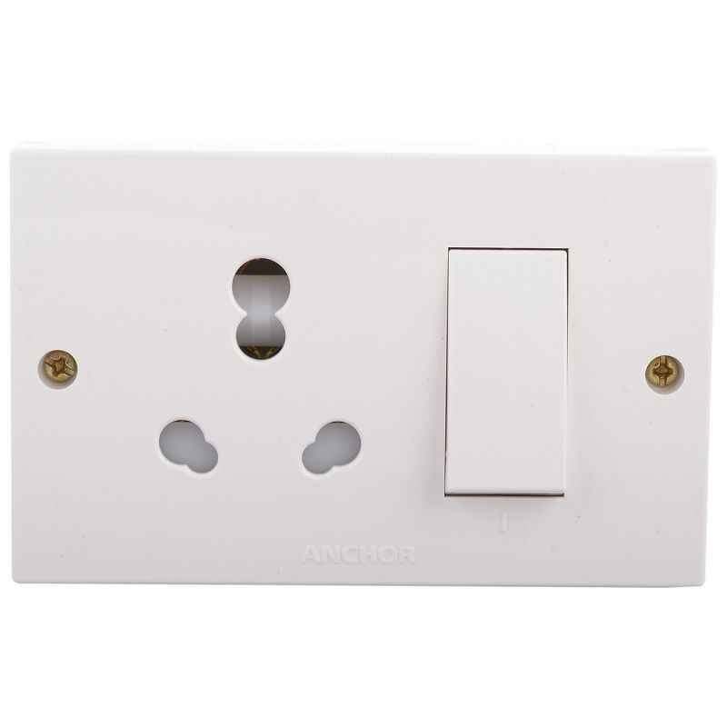 Anchor Penta 20A & 10A White Combined Universal Switch Socket with 2 Fixing Holes, 14616 pac k of 2