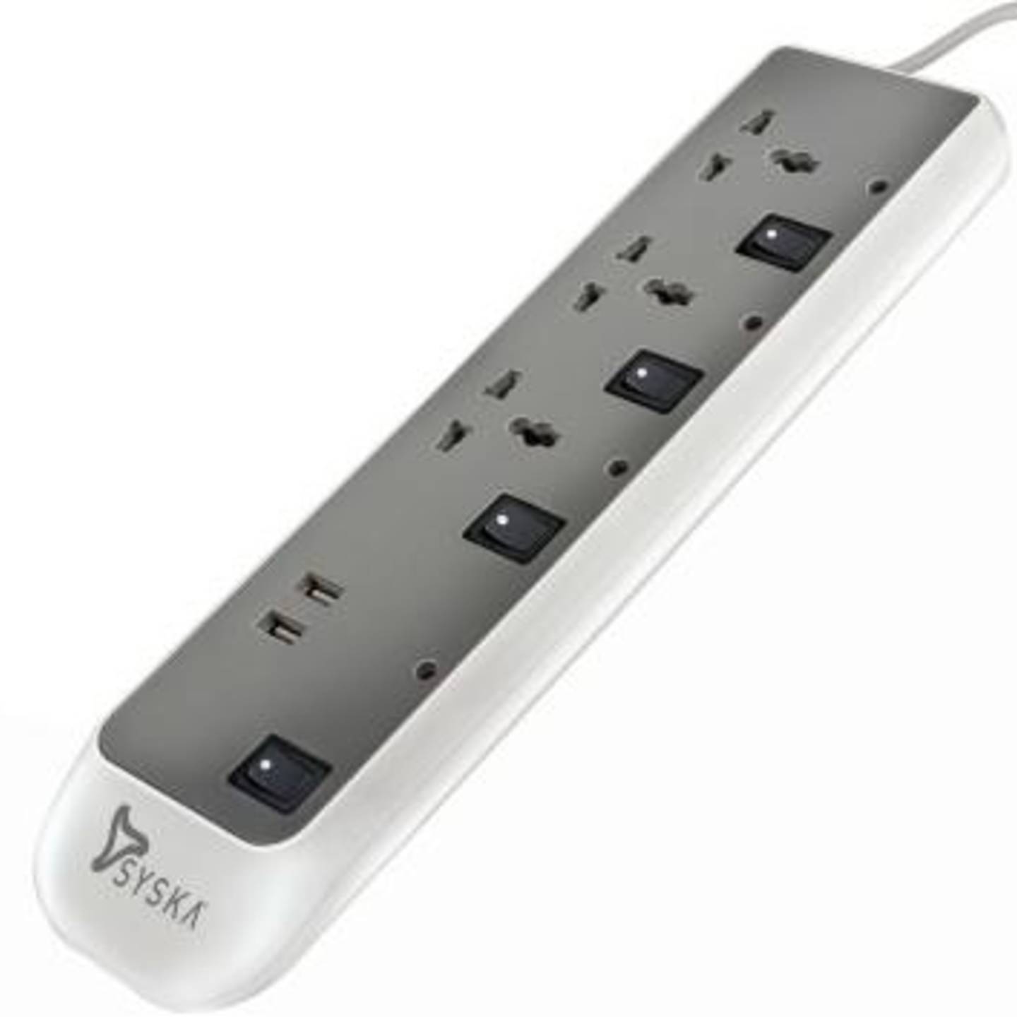 Syska 3 Way power strip 3 Socket Extension Boards  White, Grey