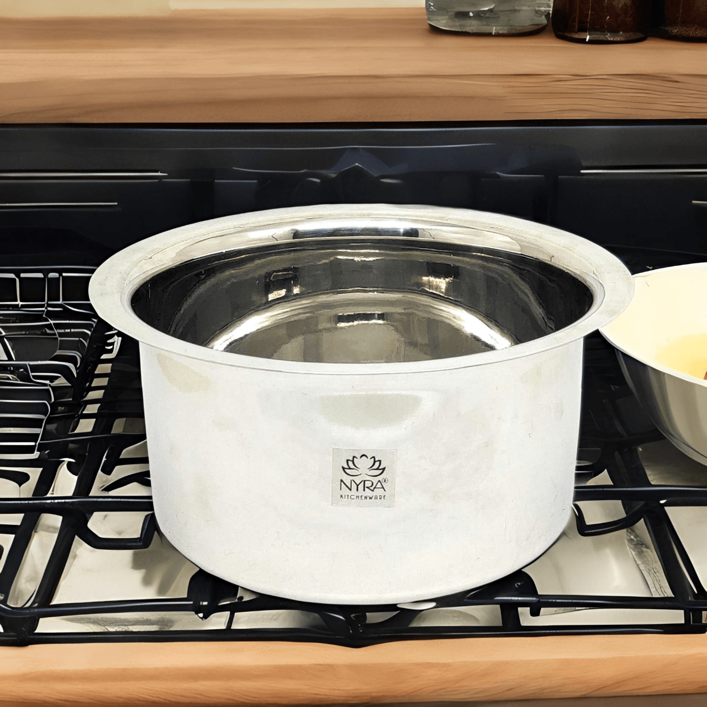 Nyra Stainless Steel Tope Set Of 3 Pcs 1.6 Ltr, 2 Ltr, 2.7 Ltr Induction Compatible Patila Heavy Gauge Flat Bottom Boiling Vessel Cooking Pot Bhagona Dekchi, Silver