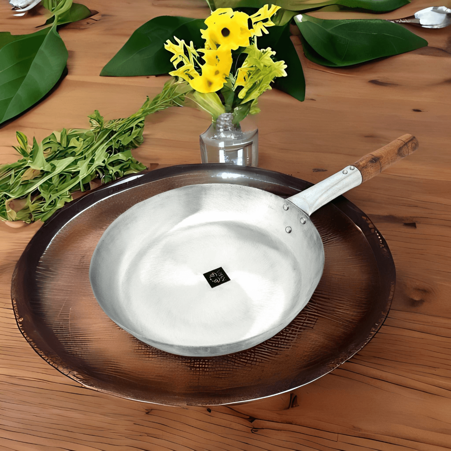 Nyra Iron Fry Tadka Pan with Wooden Handle, Omelette Pan Lokhand Tapper Pan for Cooking and Frying  Hotelware