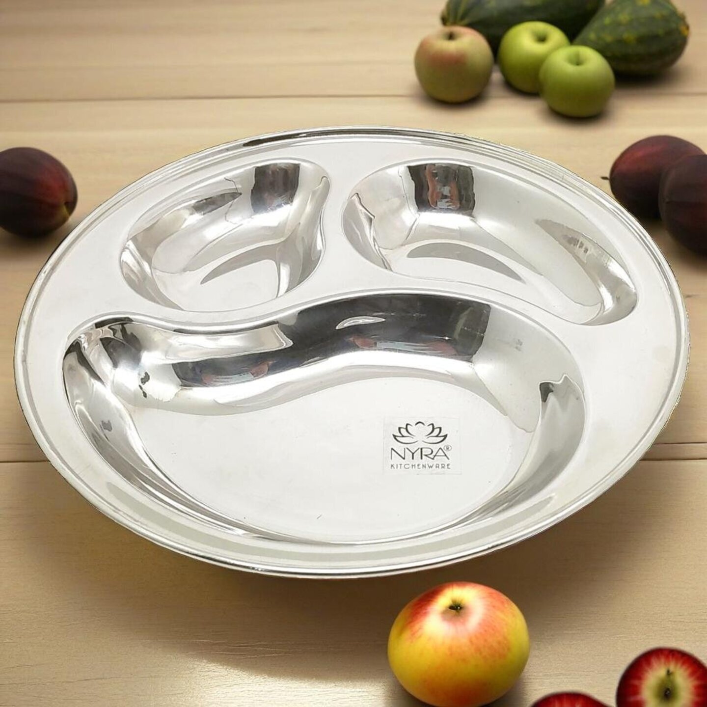 Nyra ® Stainless Steel Partition plate 3 in 1 compartments for breakfast, lunch and dinner| Bhojan Thali| Snack Plate | Plate for kids 