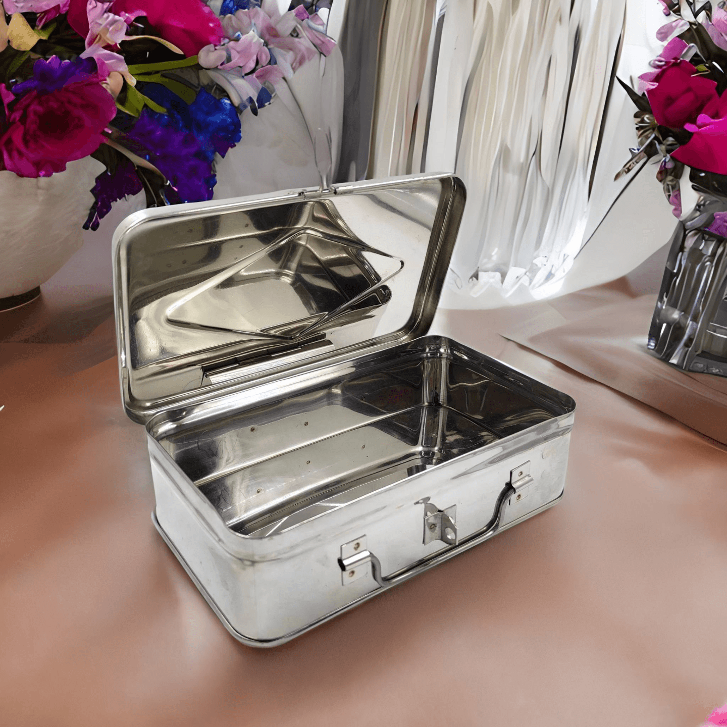 Nyra Stainless Steel Cash Box  Manual Locker  Piggy Bank  Jewelry Box - Rectangular Shape