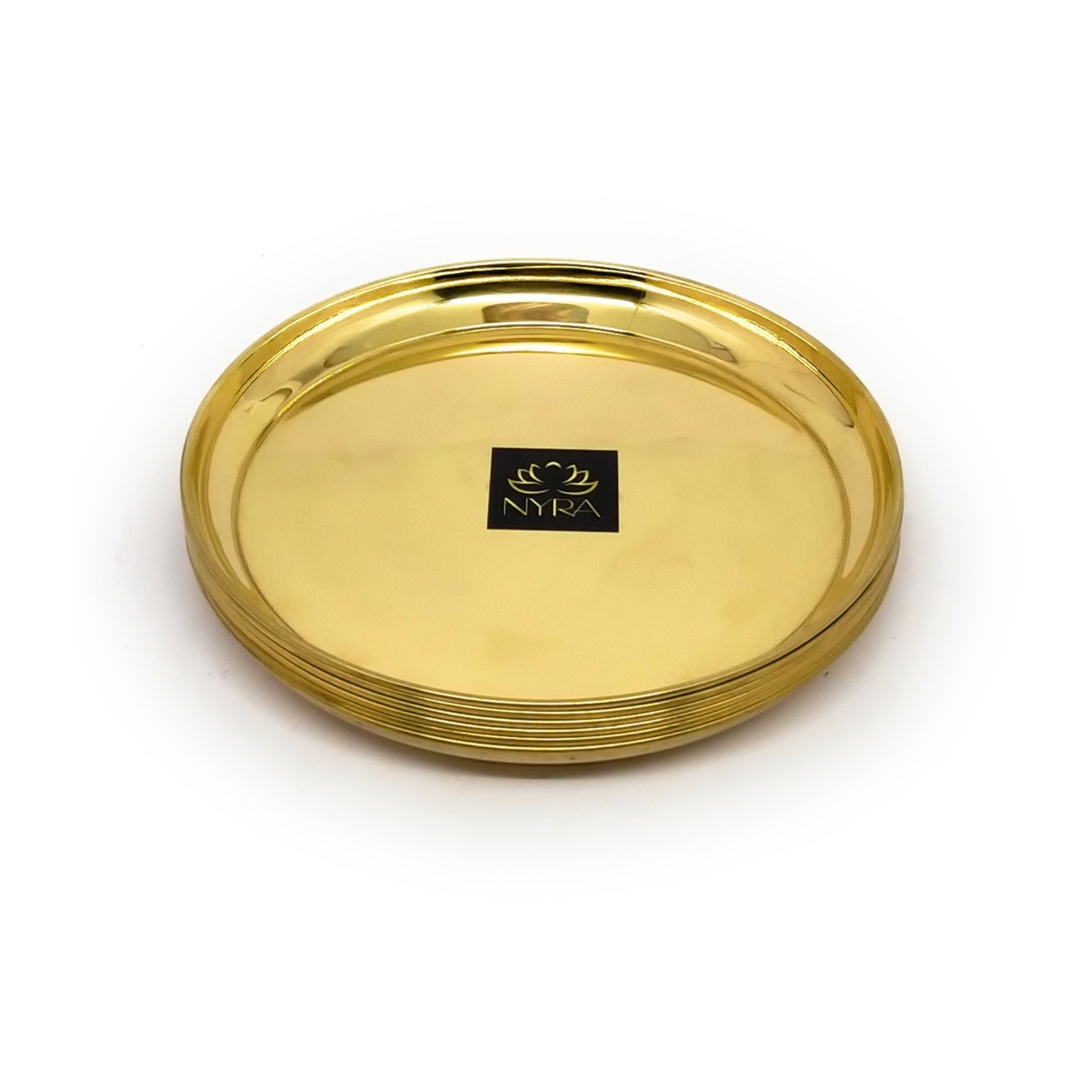 Nyra Semi- Handmade Brass Pital Small Plate for Pooja