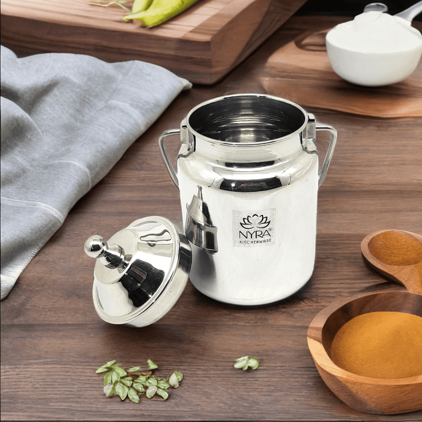 Nyra Stainless Steel Barni Milk CanContainer with an Upper Lid Dolchi for storing Milk, Oil Jar with Lid, Ghee Container