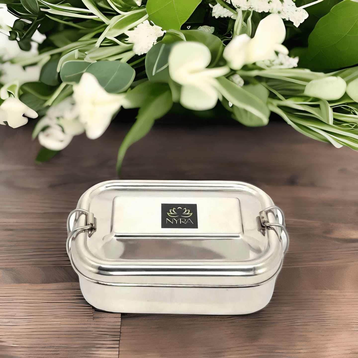 Nyra Stainless Steel Food Pack Lunch Box for SchoolOffice Square Tiffin Box with Locking Clip for KidsAdults