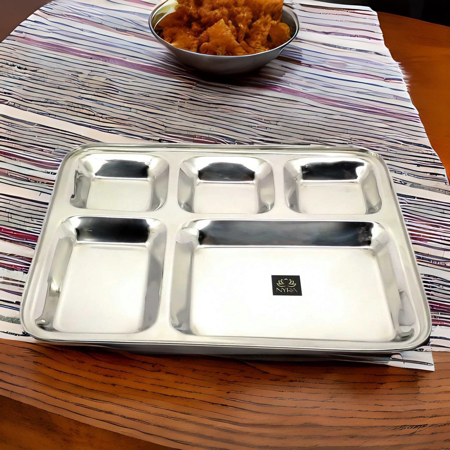 Nyra® Stainless Steel Square Shaped 5 In 1 Divided Compartment Bhojan Thali