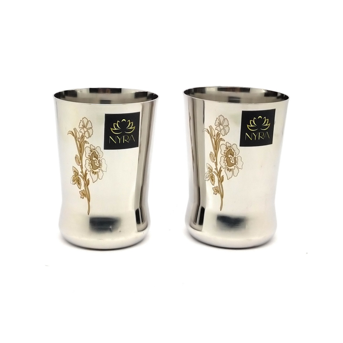 Nyra Stainless Steel Designer Floral Laser Printed GlassTumbler for Water, Milk, Juice, Soft Drink