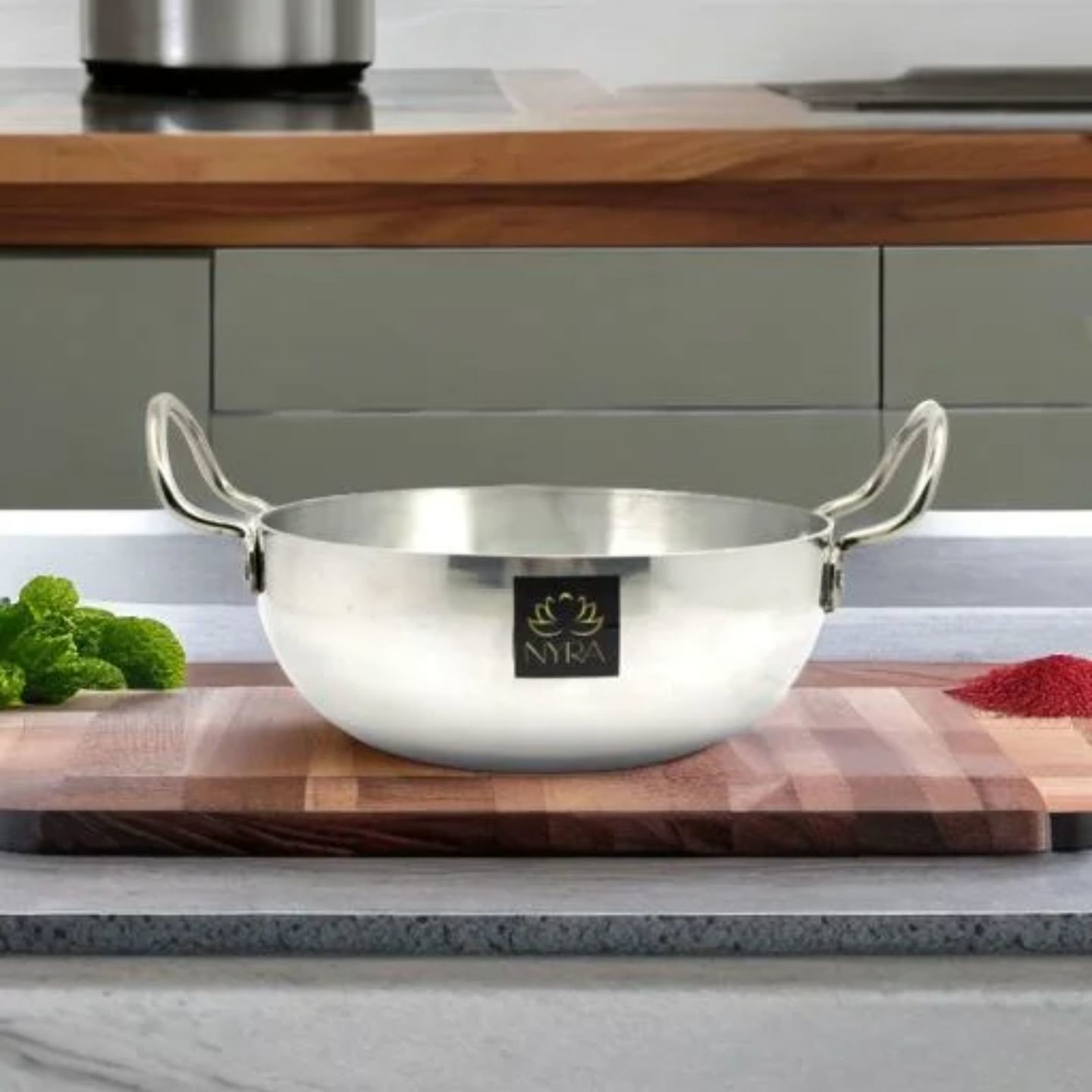 Nyra Nyra Aluminum Induction Base Kadhai with a steel lid Wok Food Grade Flat Bottom