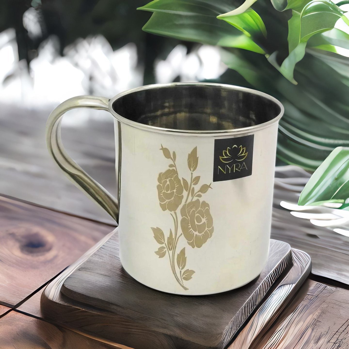 Nyra Stainless Steel Laser Printed Mug with Glossy Finish  600 ML