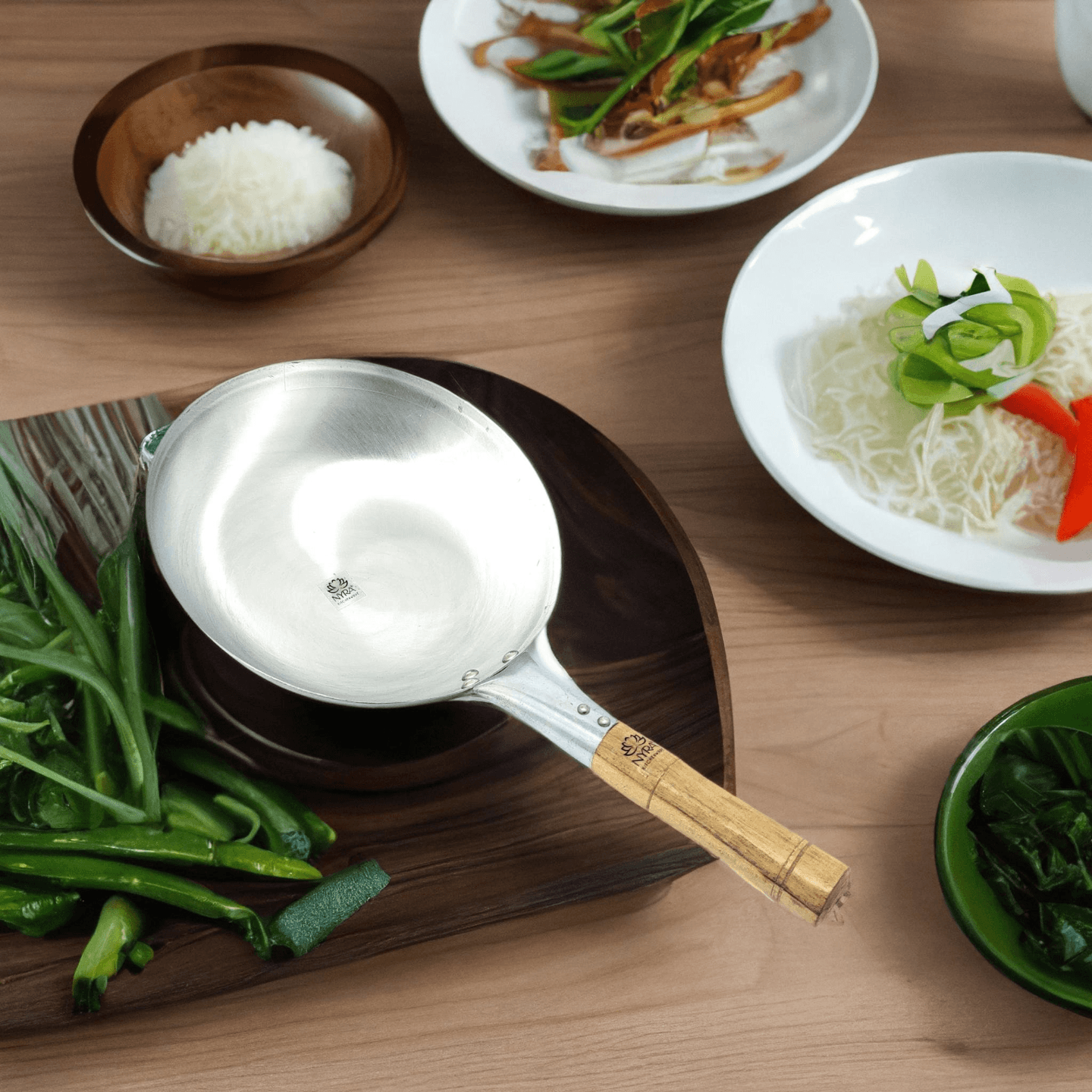 Nyra Iron Chinese WokKadhai with Wooden Handle, - Restaurant Style Kadai with Handle for Noodles  Fried Rice  Home, Hotel Use