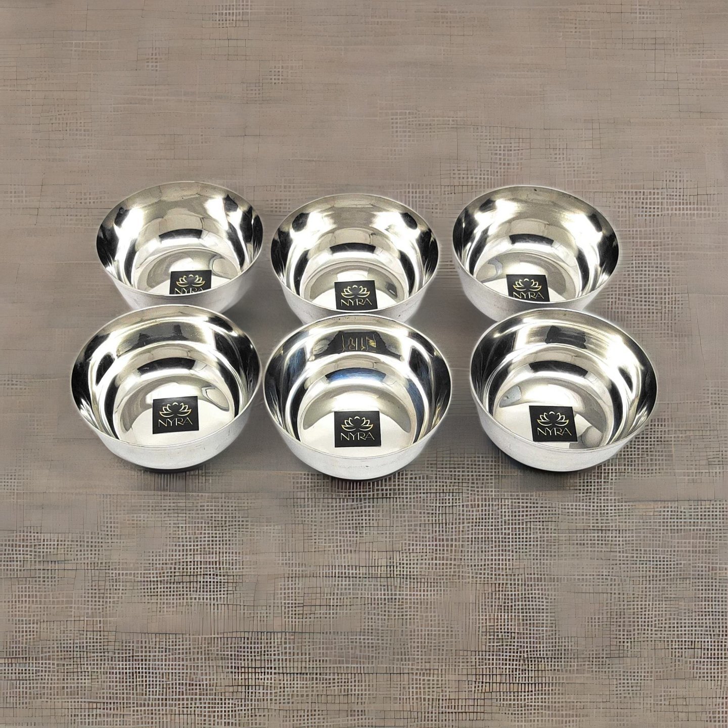 Nyra Stainless Steel Curry Dal Set of 6 BowlsWatiVatiKatori for Serving Dessert Vegetable Soup - Sleek Polished Solid and Durable, Flat Bottom, Silver - 200 ML each