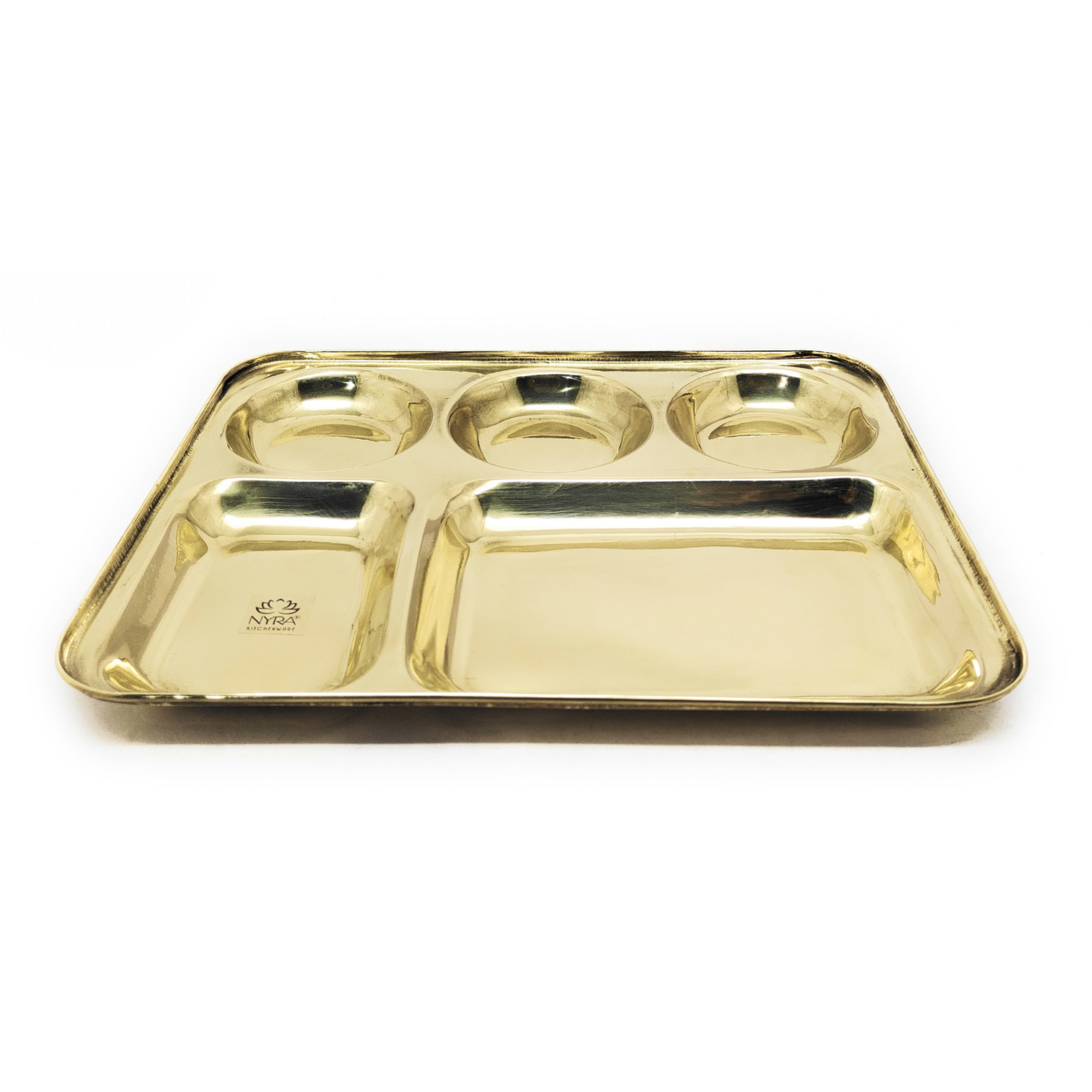Nyra Pure BrassPeetal Bhojan Thali 5 in 1 Compartment Divided Food Plate Pital Sectioned Thali Partition PlateMess Tray