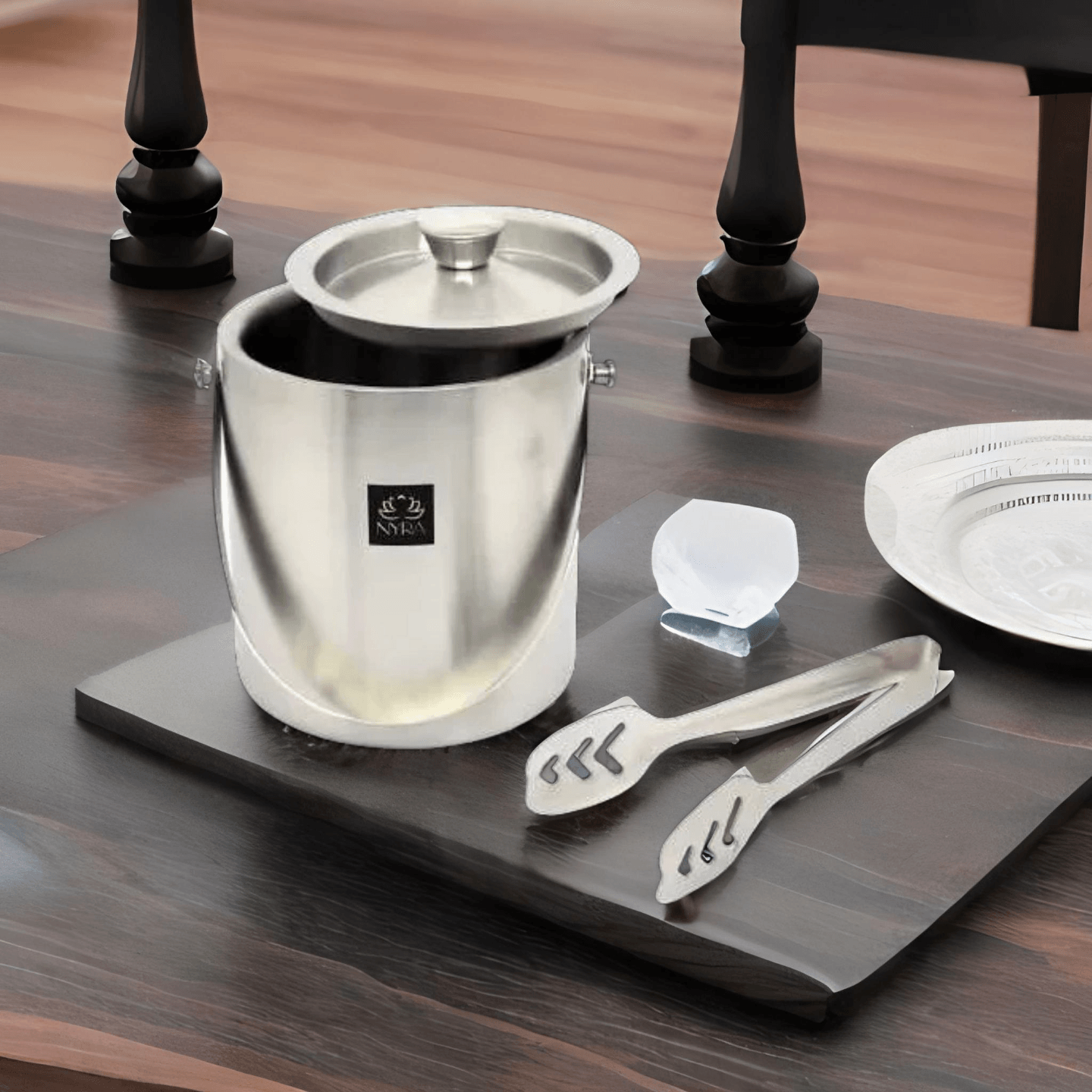 Nyra Stainless Steel Double Walled Insulated Ice Bucket - Capacity- 1600 ml with Tong, Bar Ware Restaurant Home Multi-Purpose
