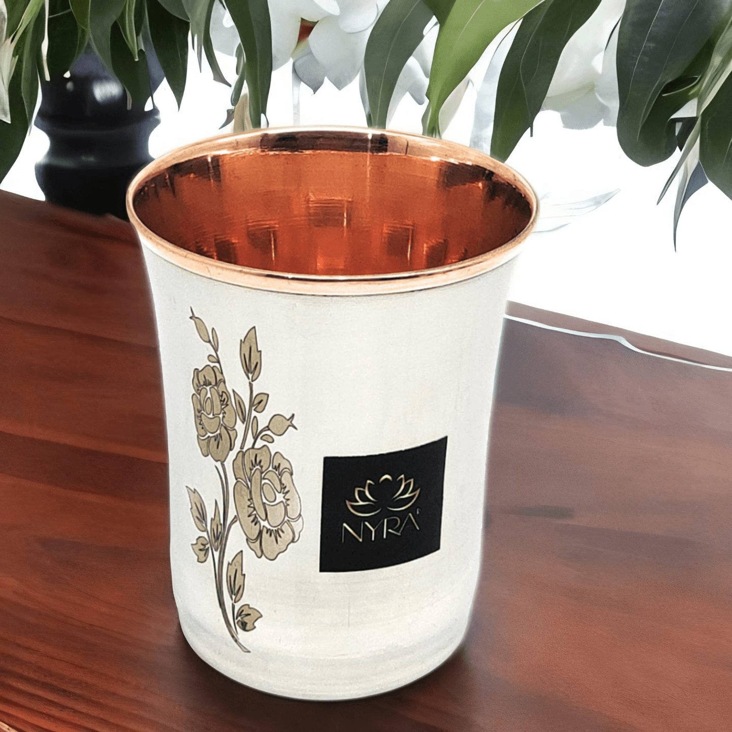 Nyra Pure Copper Stainless Steel Glass  300 ML Each Tumbler Drinkware & Tableware Embossed Laser Design