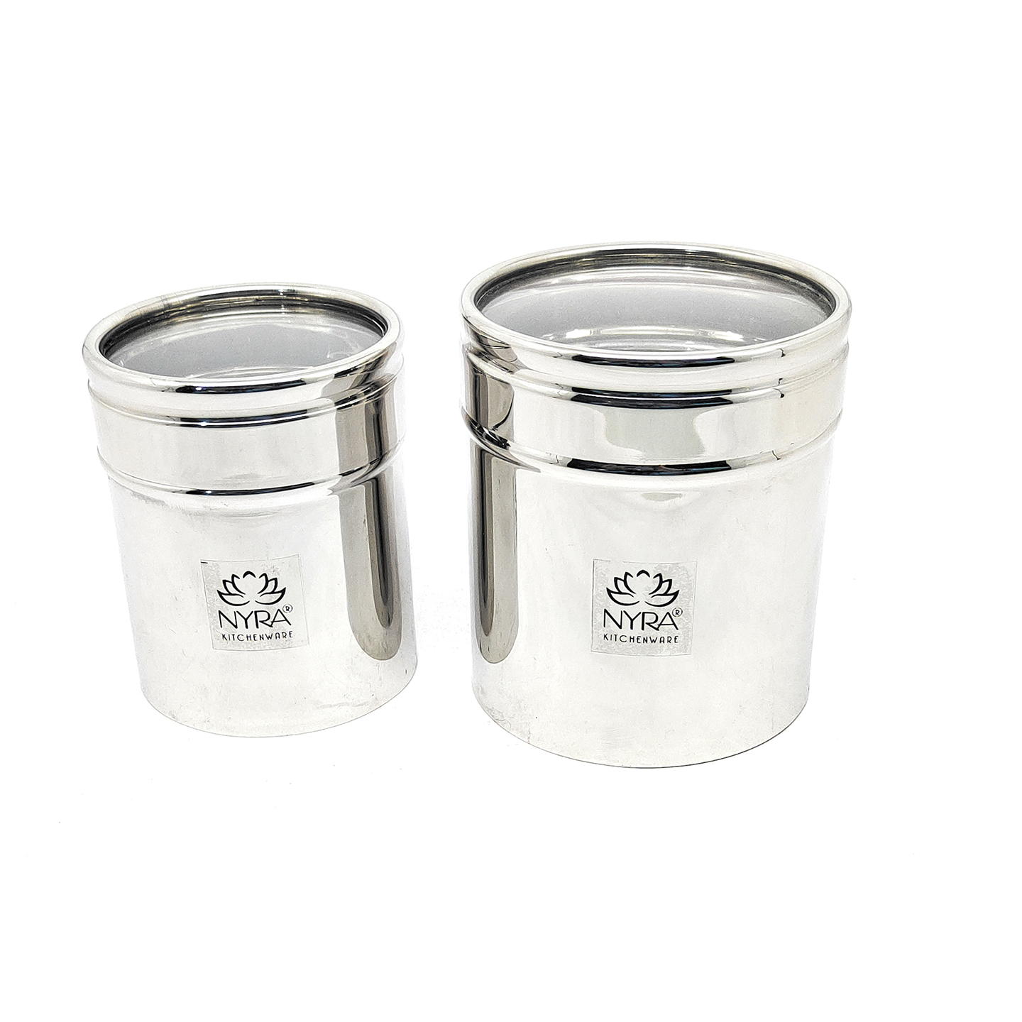 Nyra Stainless Steel Set of 2 Pcs Multipurpose ContainersCanisters For Kitchen Storage Vertical Jar Dabba with Transparent See through Lid - Ideal for Storing Rice, Cereal, Pulse, Snacks, Spices and other kitchen utilities